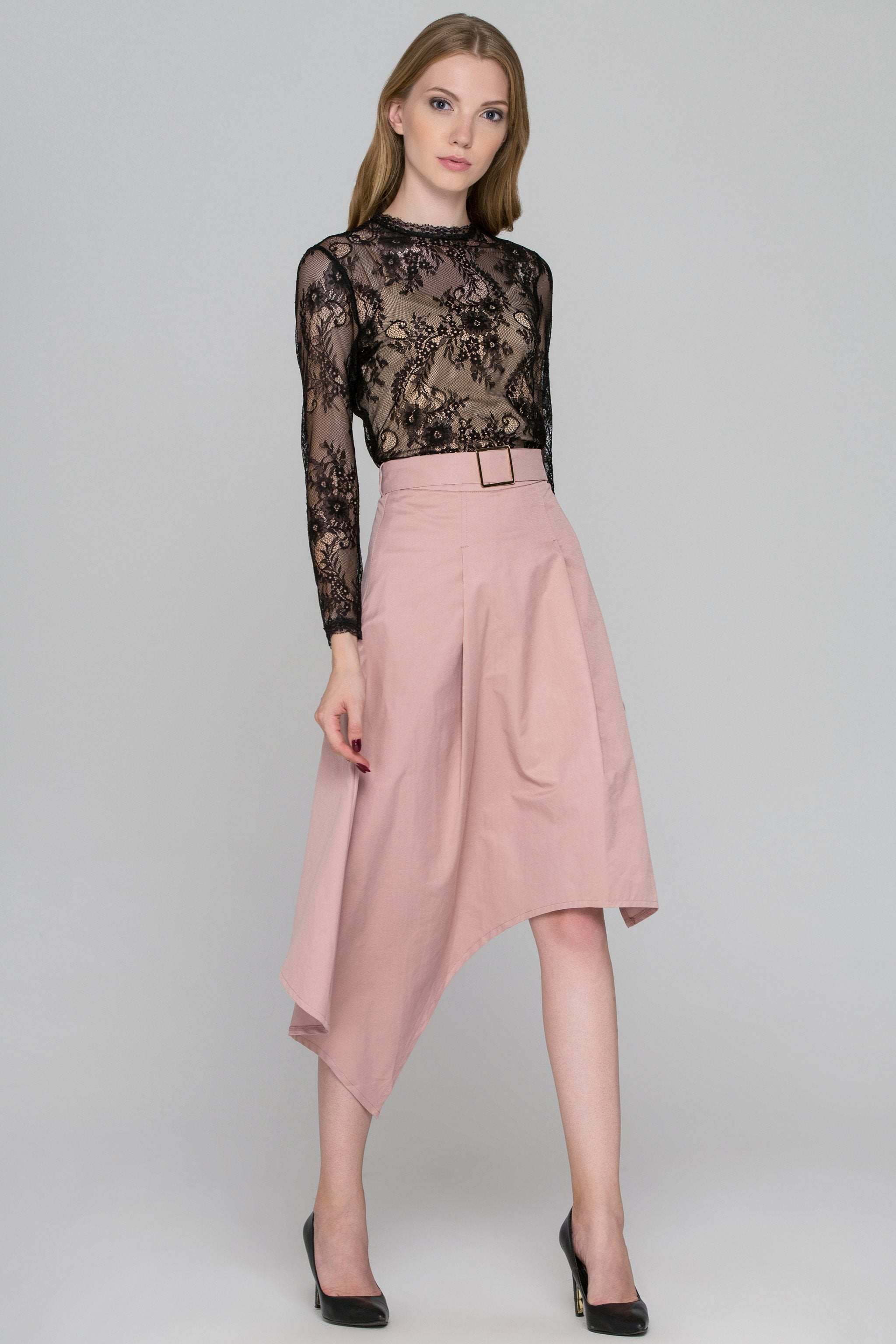 Black Lace Blush Asymmetric Skirt Dress Set - ownthelooks-Development