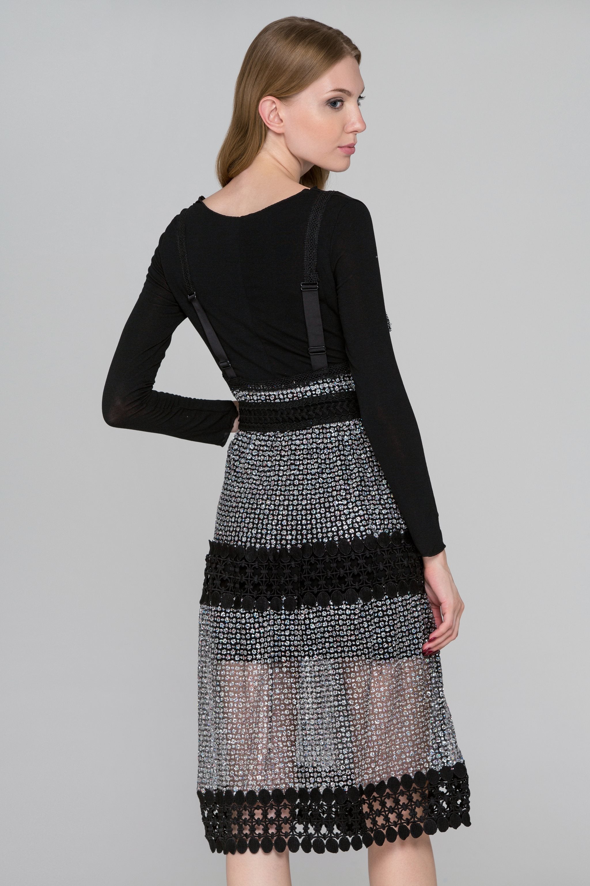 Black Lace Glittered Two-Piece Dress - ownthelooks-Development