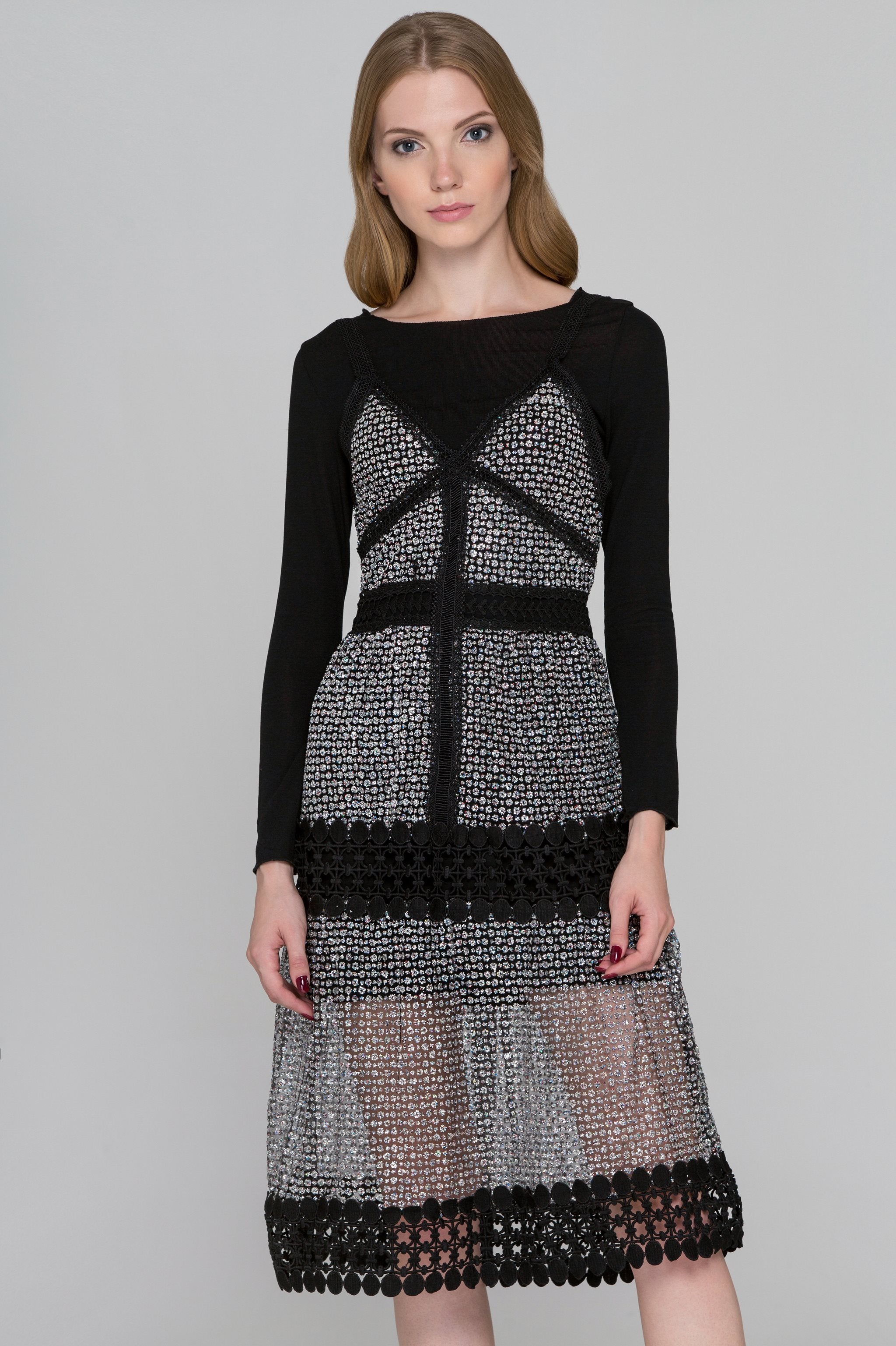 Black Lace Glittered Two-Piece Dress - ownthelooks-Development