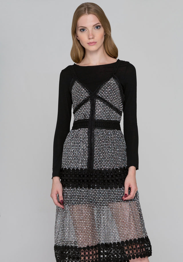 Black Lace Glittered Two-Piece Dress - ownthelooks-Development