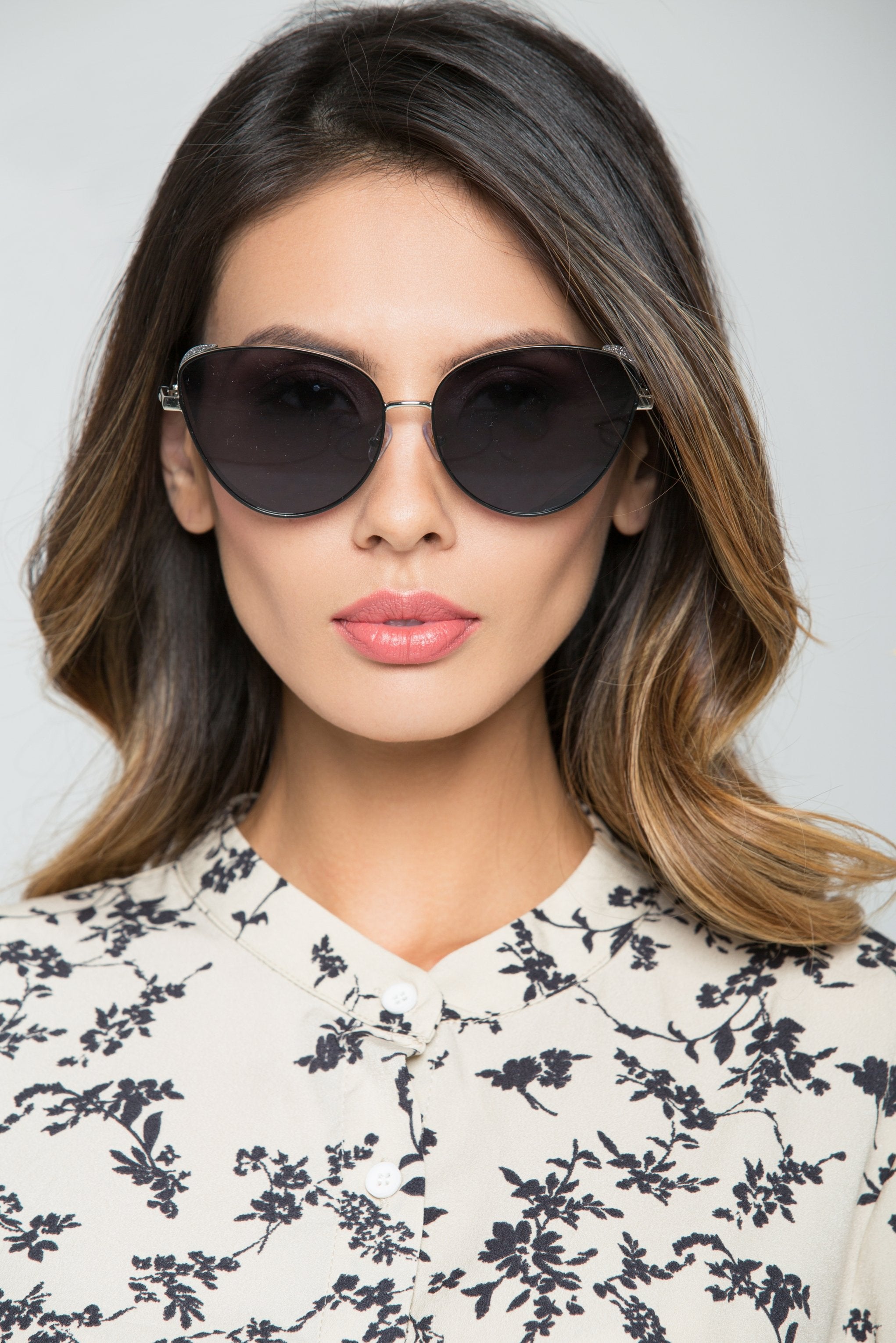 Black Lens Slim Metal Rim Cat Eye Sunglasses - ownthelooks-Development