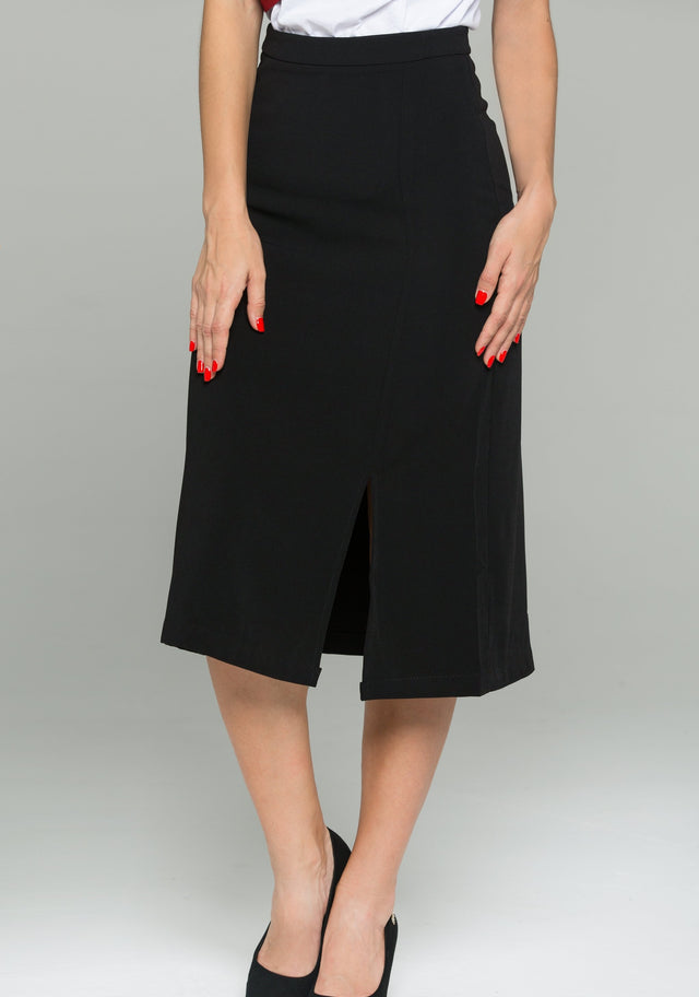 Black Linen Front Side Slit Pencil Skirt - ownthelooks-Development