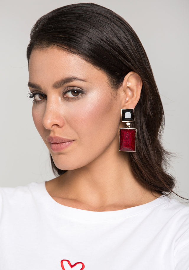 Black Onyx and Coral Earrings - ownthelooks-Development