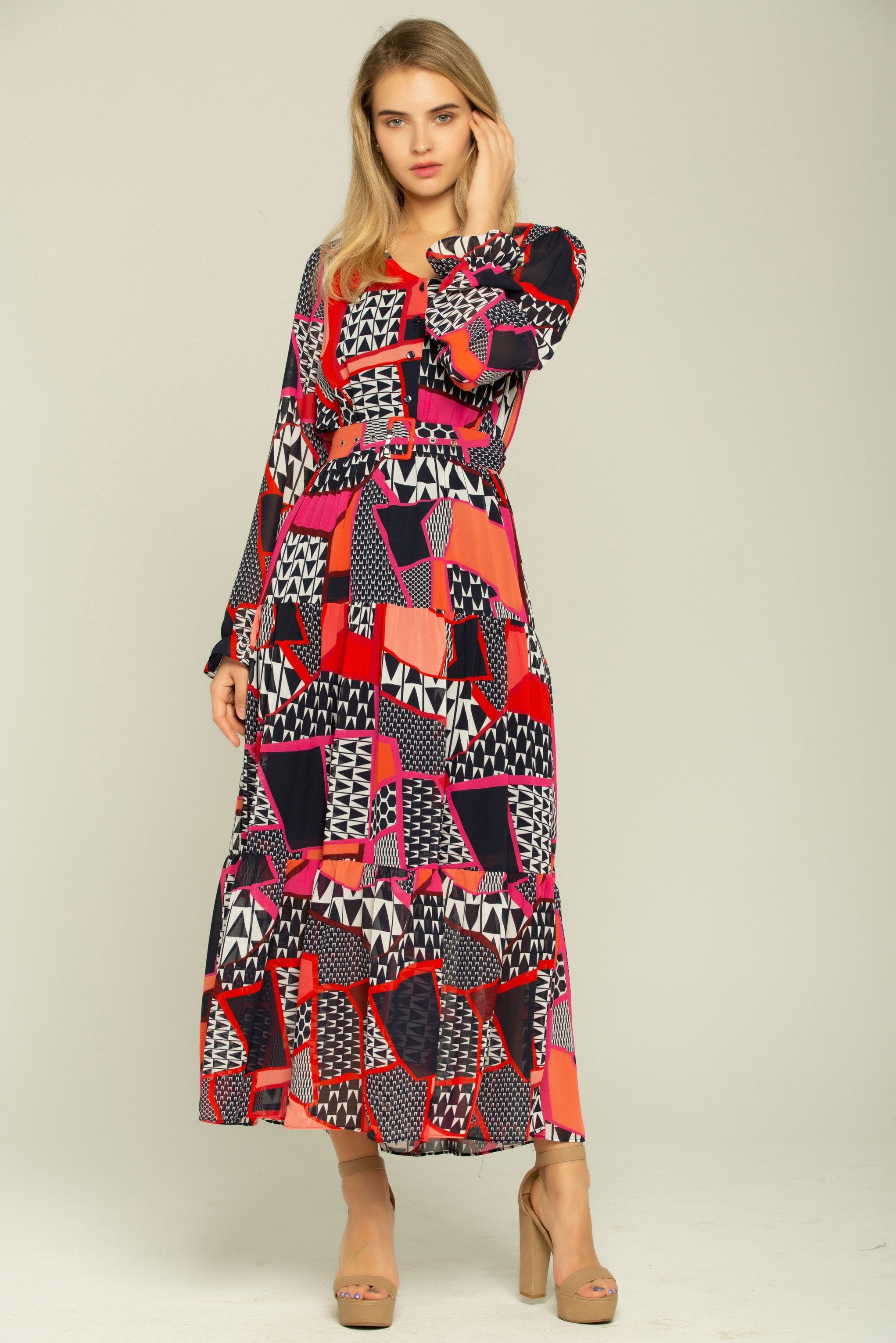 Black Orange Red Mixed Prints Maxi Dress - ownthelooks-Development