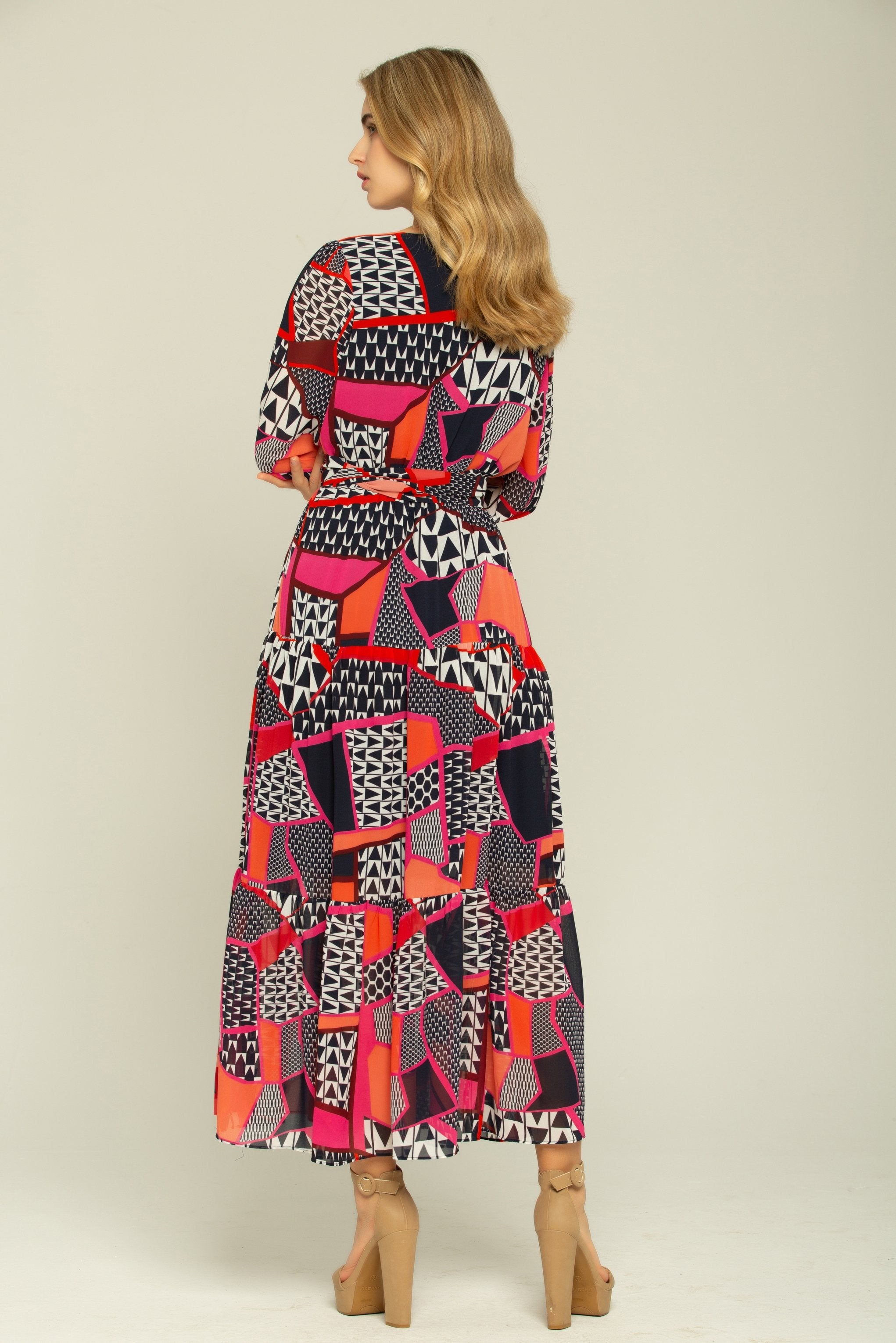 Black Orange Red Mixed Prints Maxi Dress - ownthelooks-Development