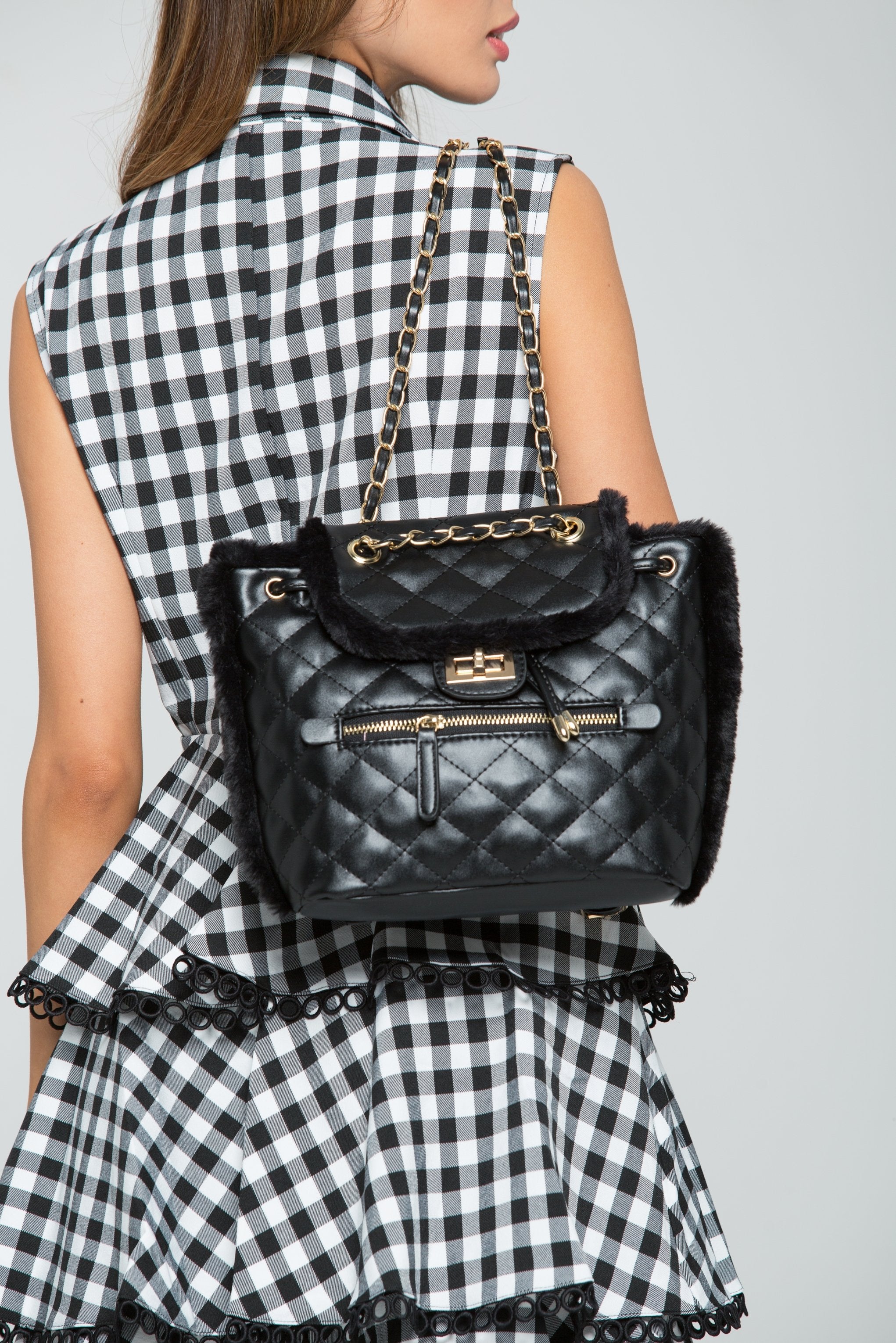 Black Quilted and Fringe Trim Backpack - ownthelooks-Development