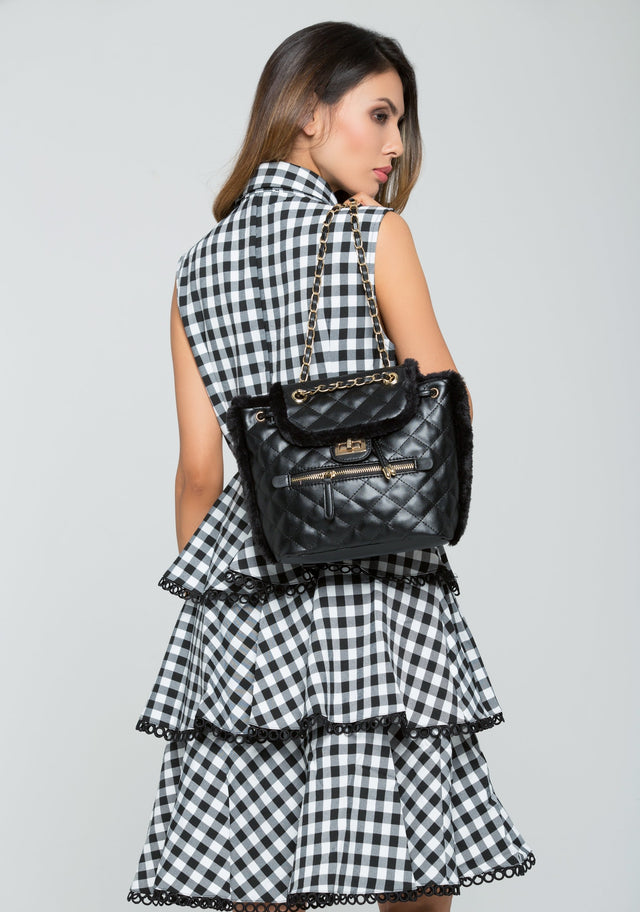 Black Quilted and Fringe Trim Backpack - ownthelooks-Development
