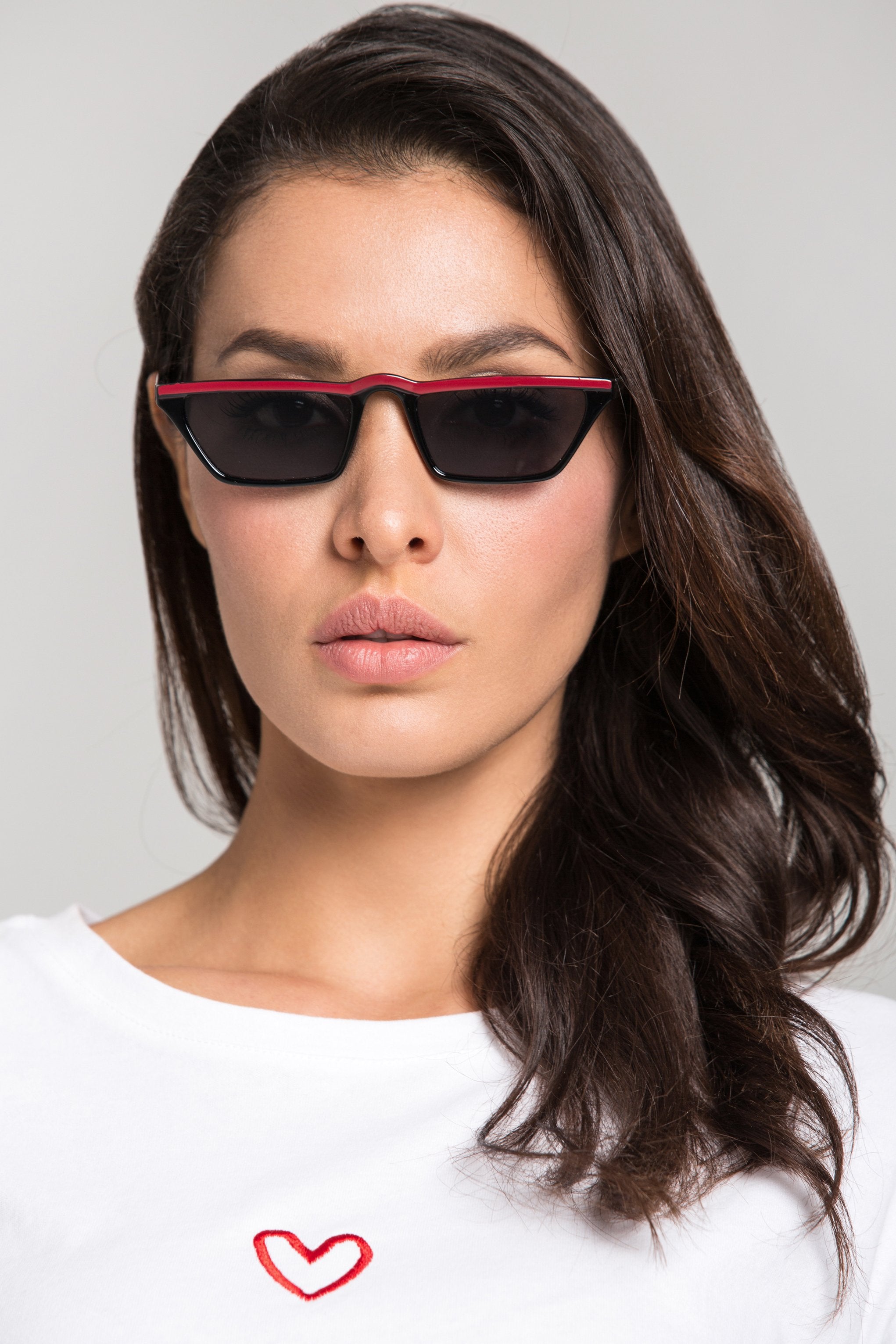 Black Red Top Slim Rectangle Sunglasses - ownthelooks-Development