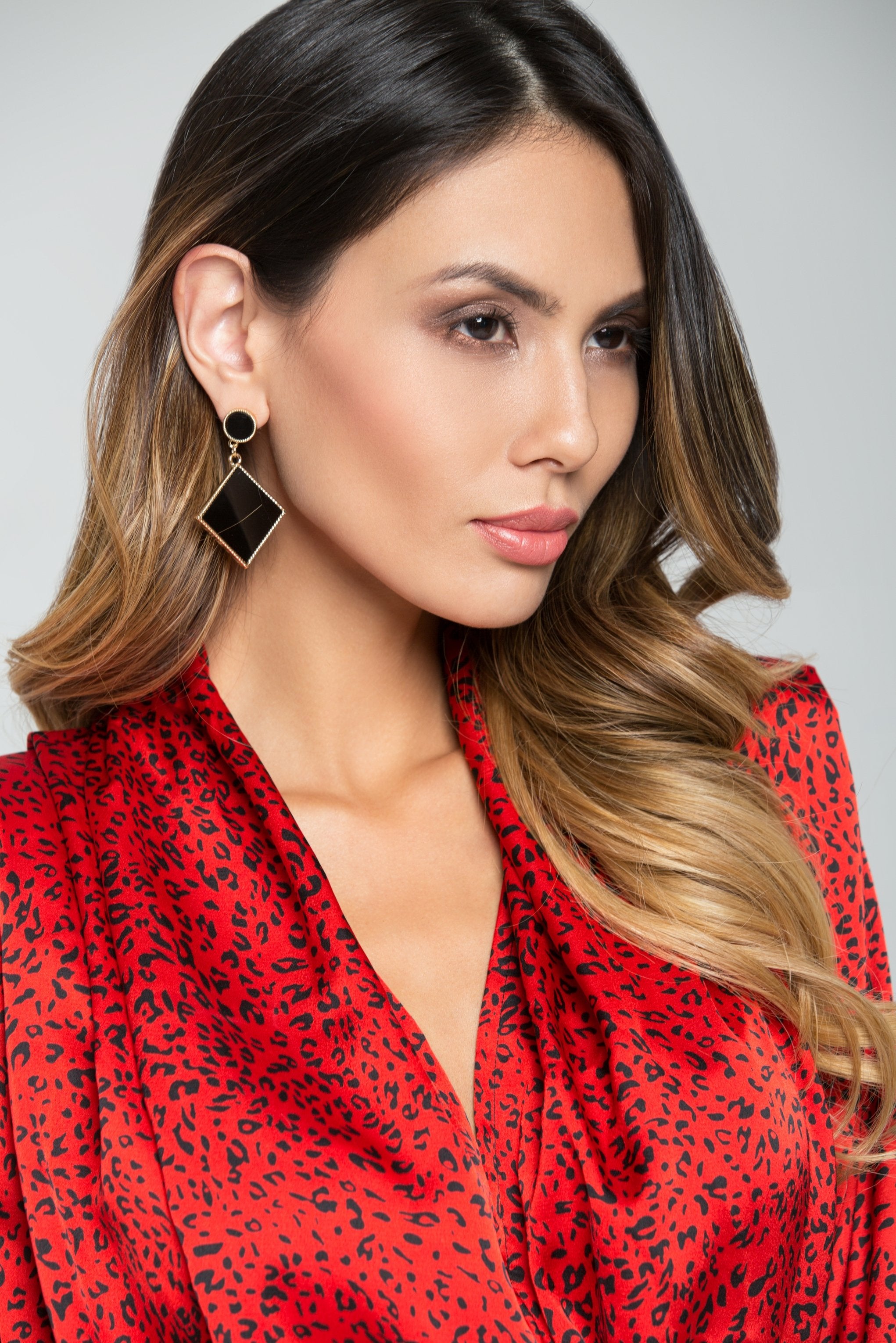 Black Resin Gold Trim Geo Drop Earrings - ownthelooks-Development