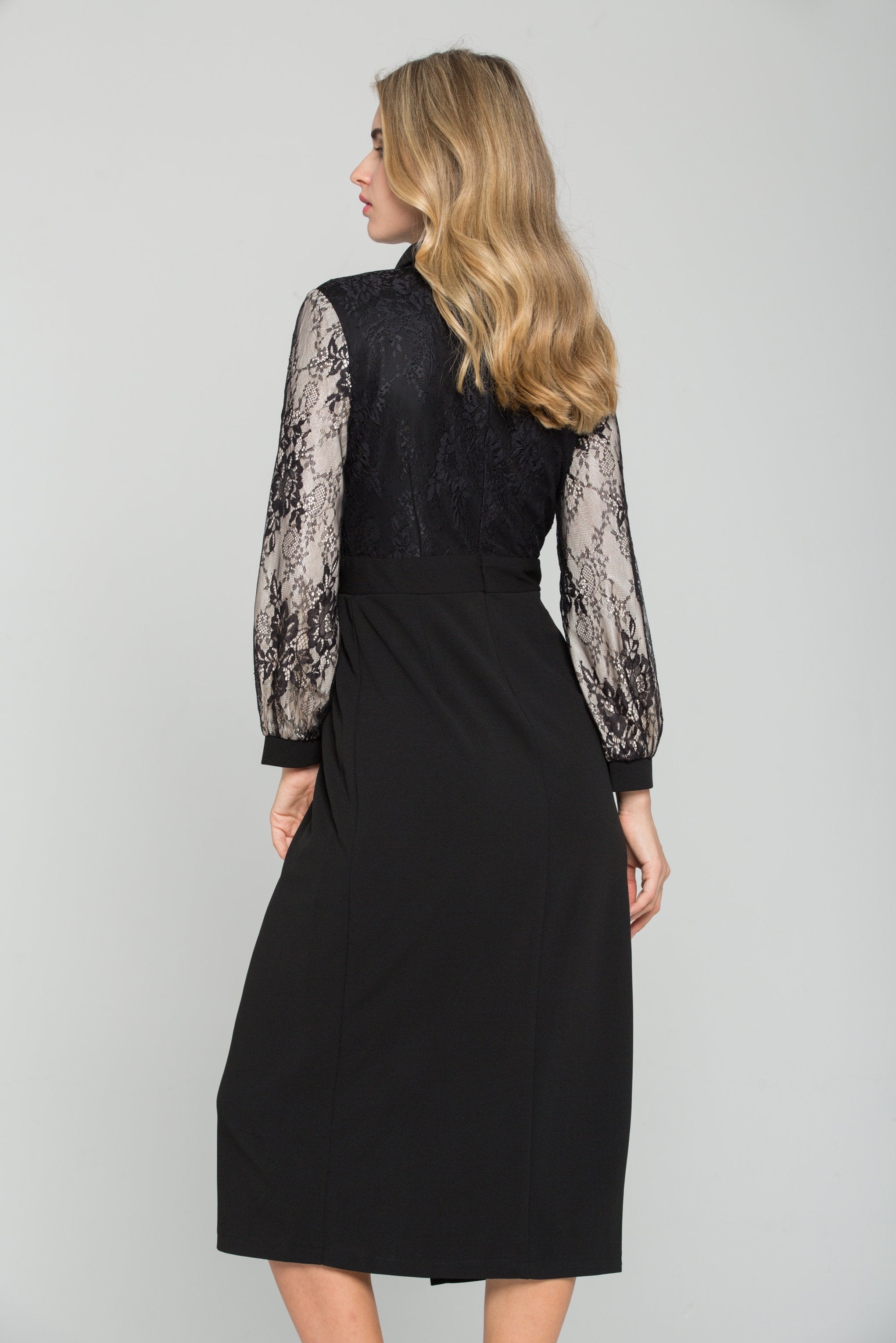 Black Sheer Sleeves Tie-up Blazer Dress - ownthelooks-Development