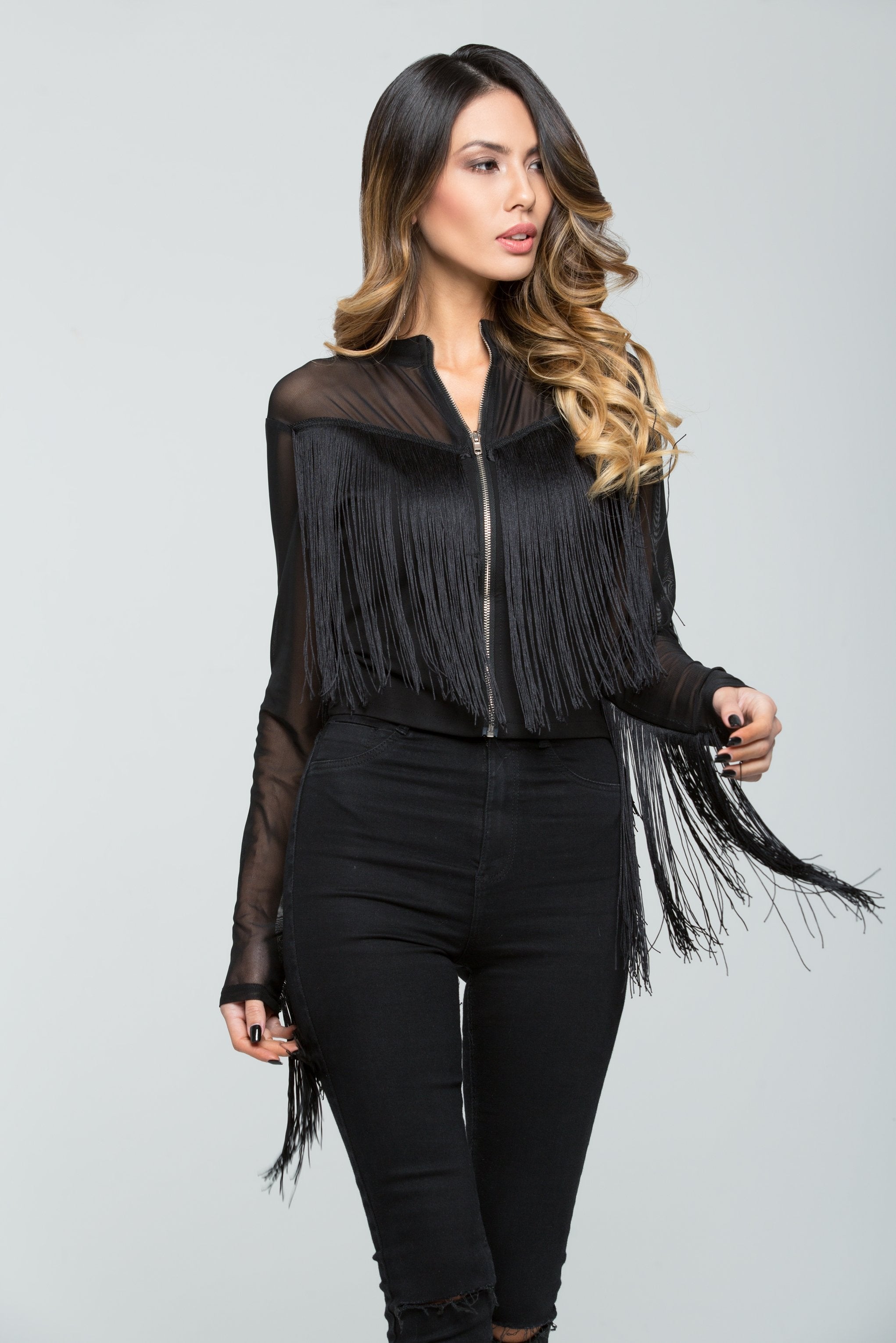 Black Sheer Threaded Top - ownthelooks-Development