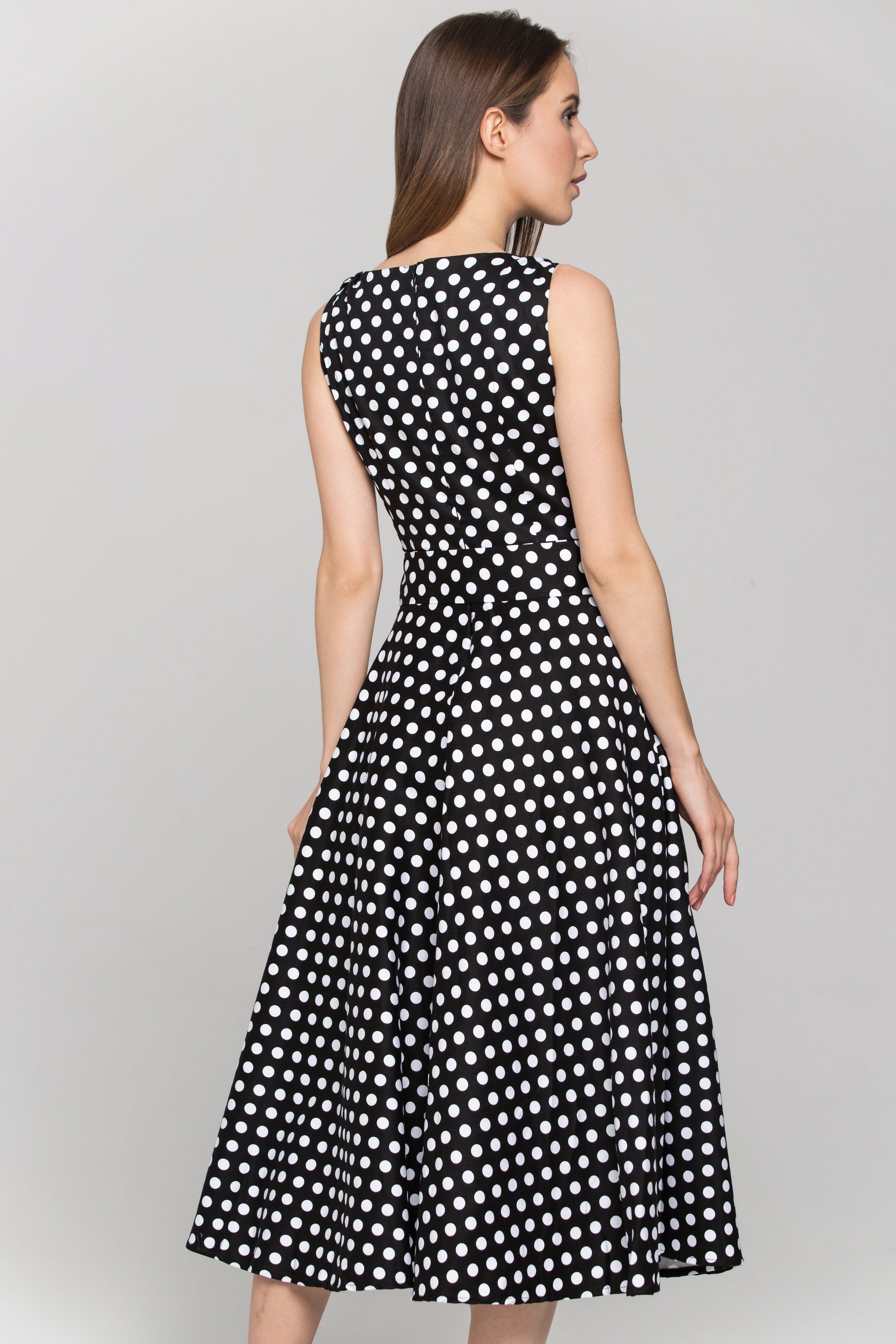 Black Sleeveless Polka dot Midi Dress - ownthelooks-Development