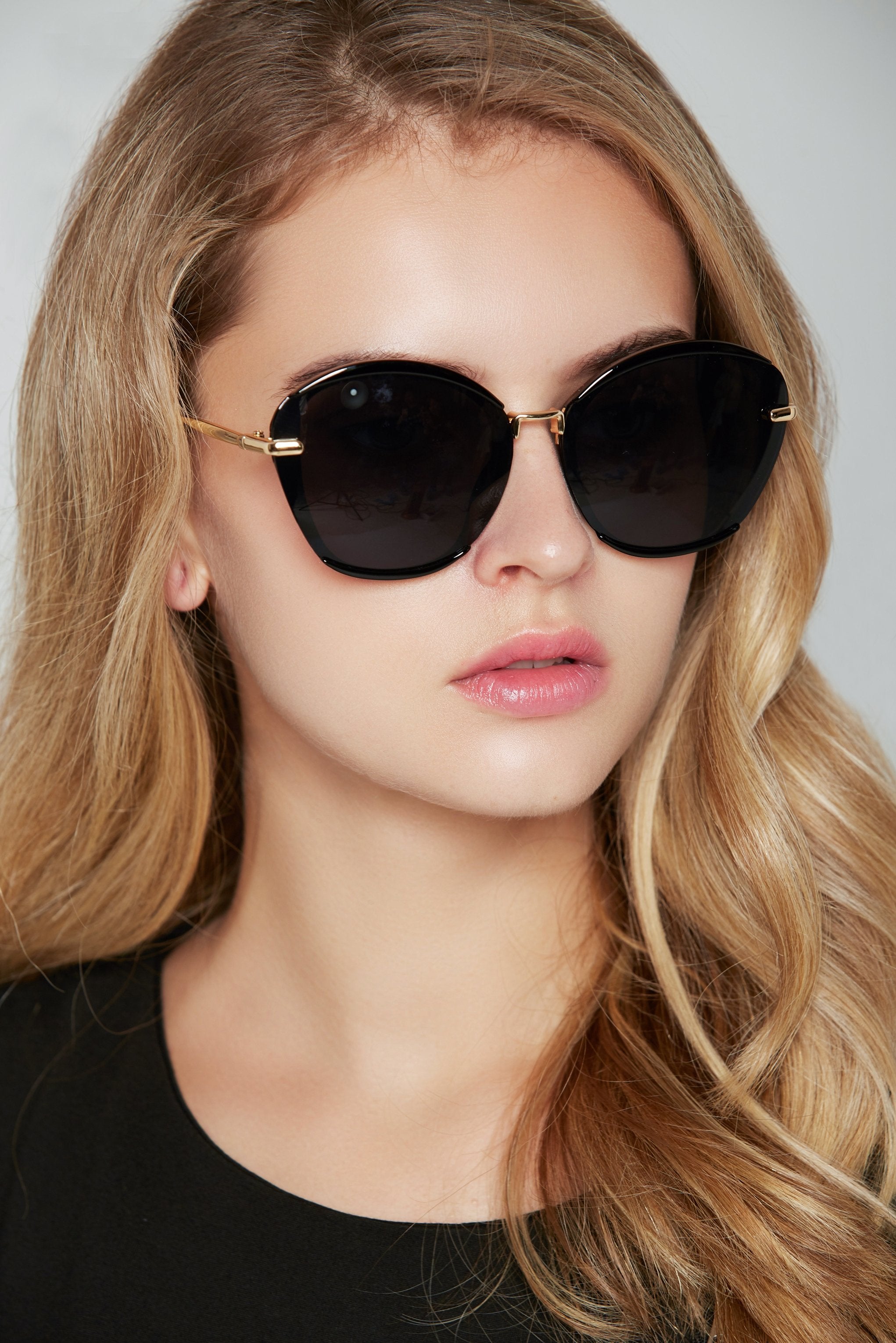 Black Slim Rim Round Oversized Sunglasses - ownthelooks-Development