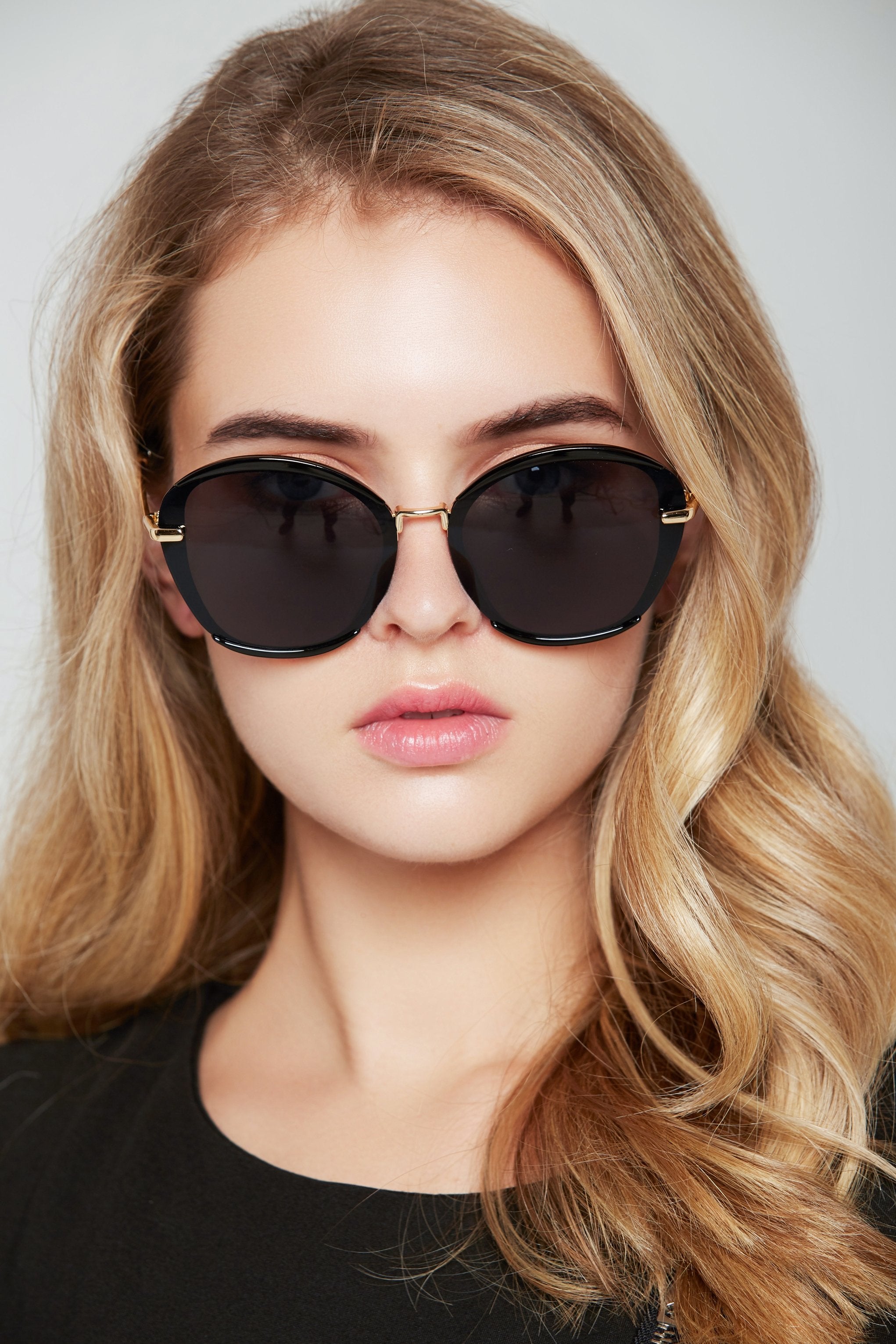 Black Slim Rim Round Oversized Sunglasses - ownthelooks-Development