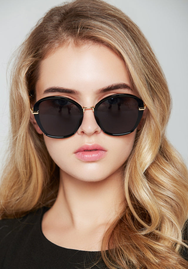 Black Slim Rim Round Oversized Sunglasses - ownthelooks-Development
