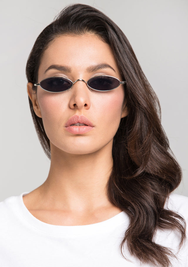 Black Super Slim Metal Oval Sunglasses - ownthelooks-Development
