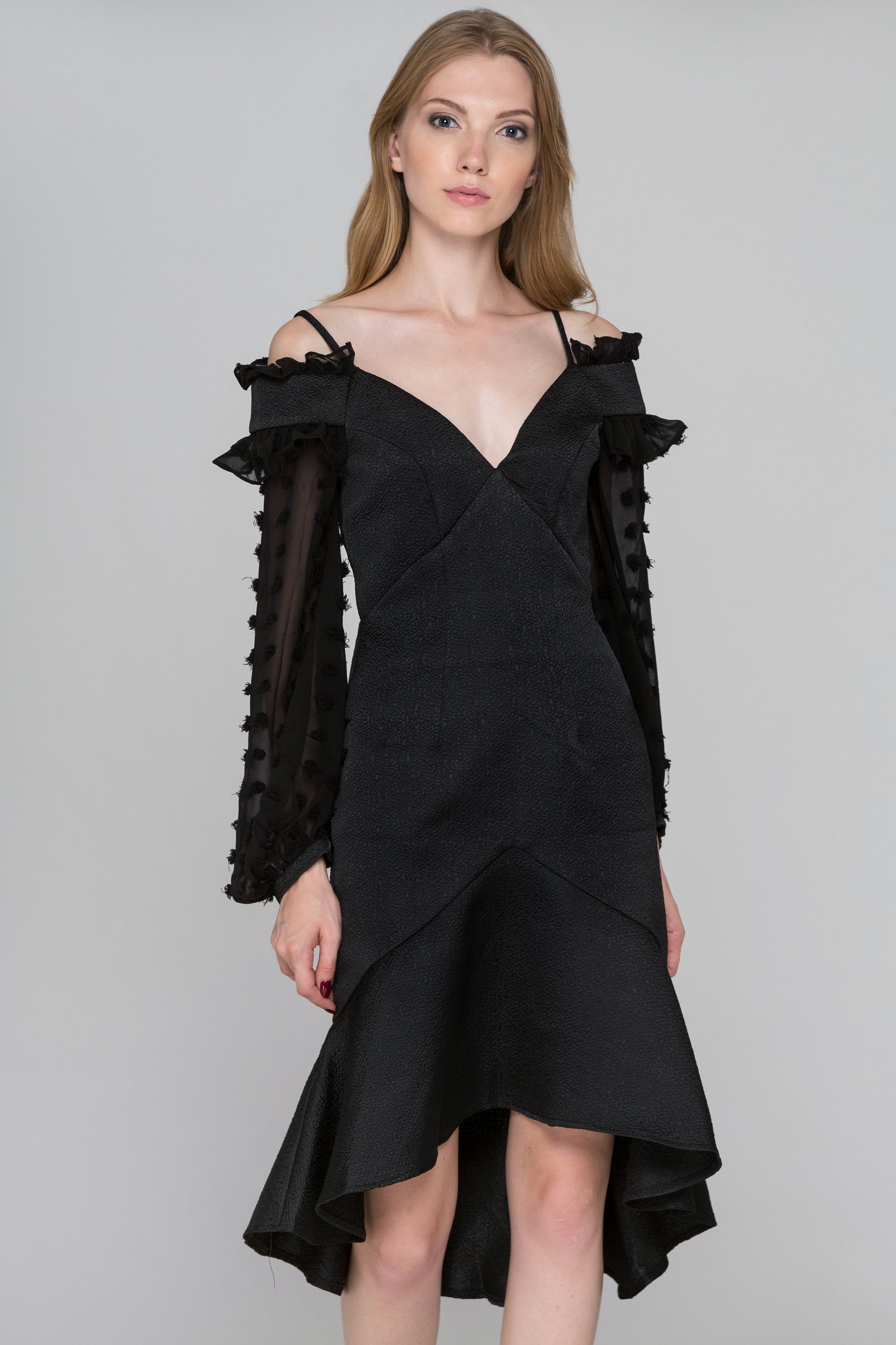 Black Swan Sheer Puff Sleeve Midi Dress - ownthelooks-Development