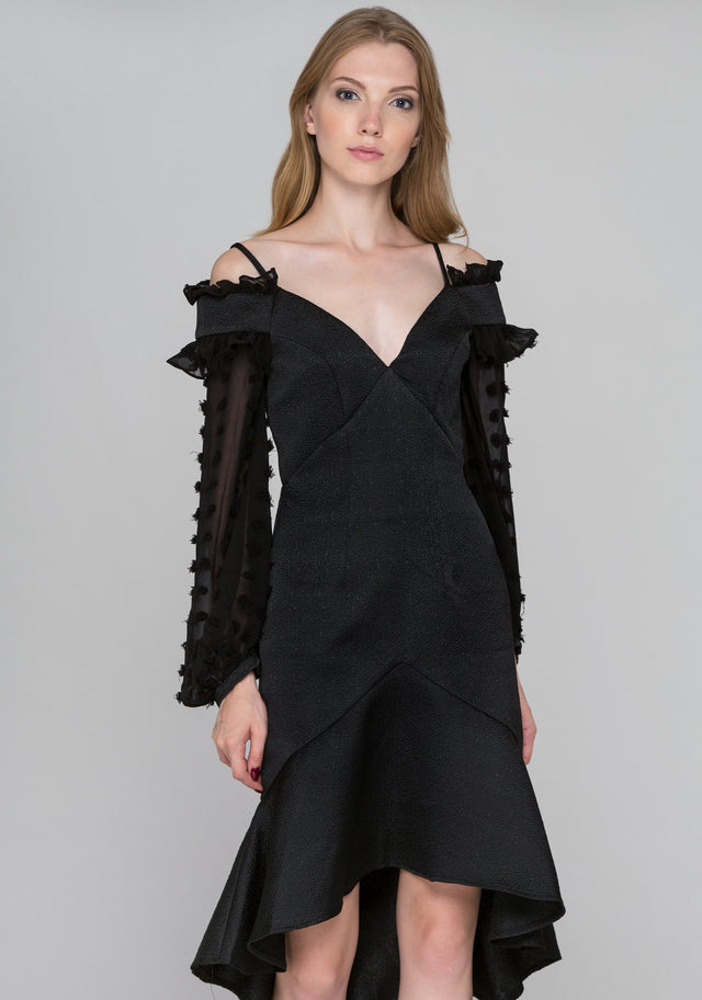 Black Swan Sheer Puff Sleeve Midi Dress - ownthelooks-Development