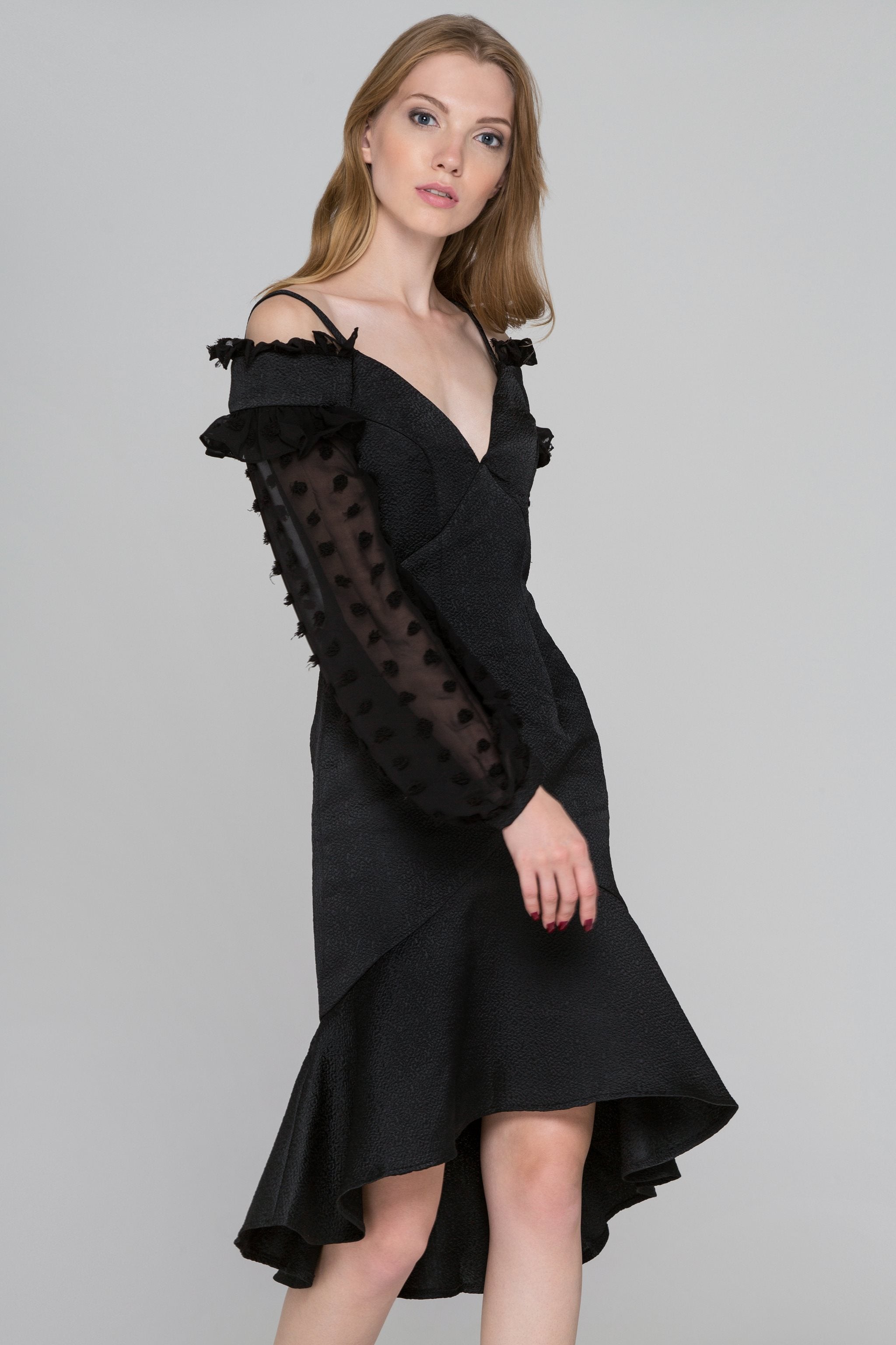 Black Swan Sheer Puff Sleeve Midi Dress - ownthelooks-Development