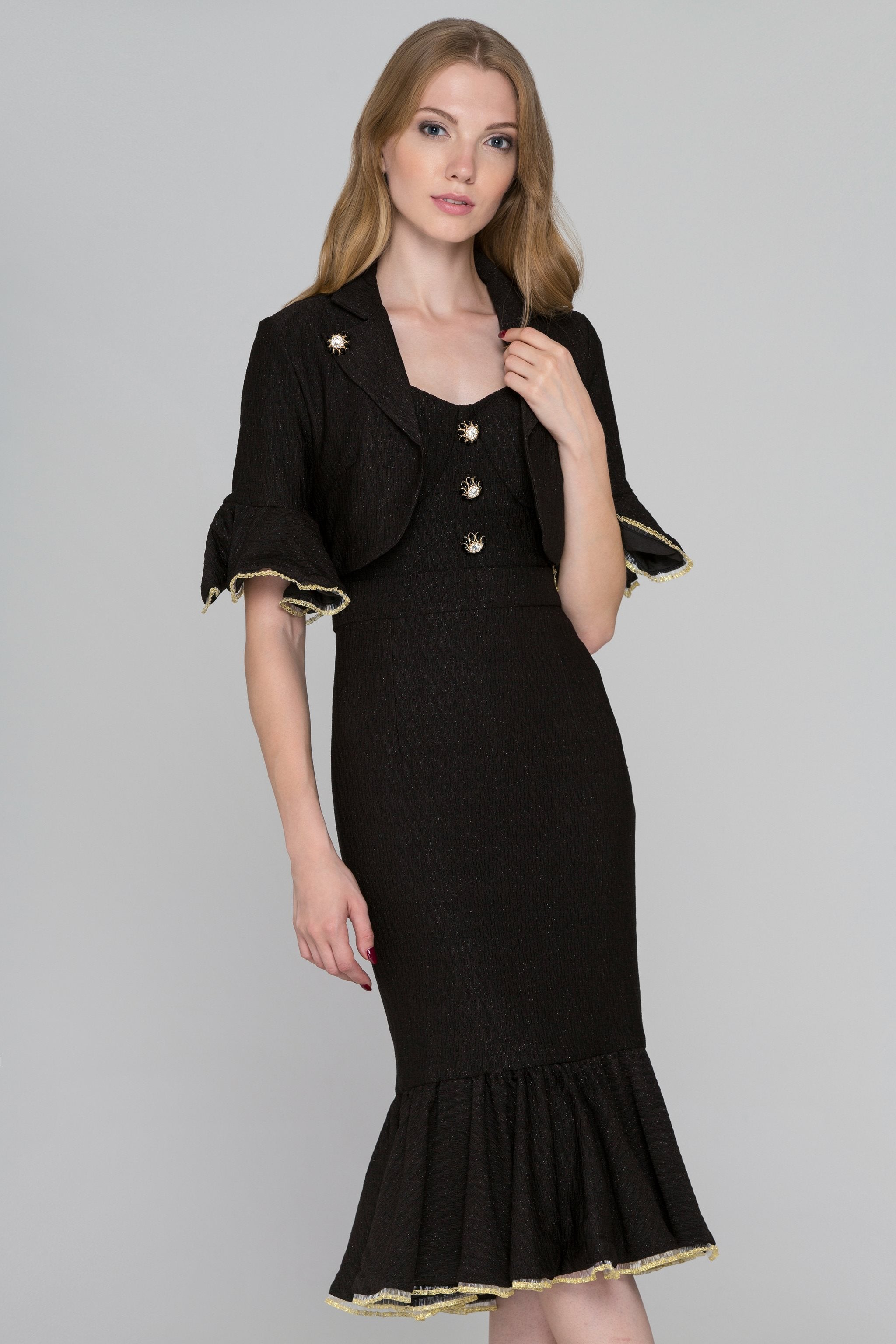 Black Tango Two-Piece Trumpet Midi Dress - ownthelooks-Development