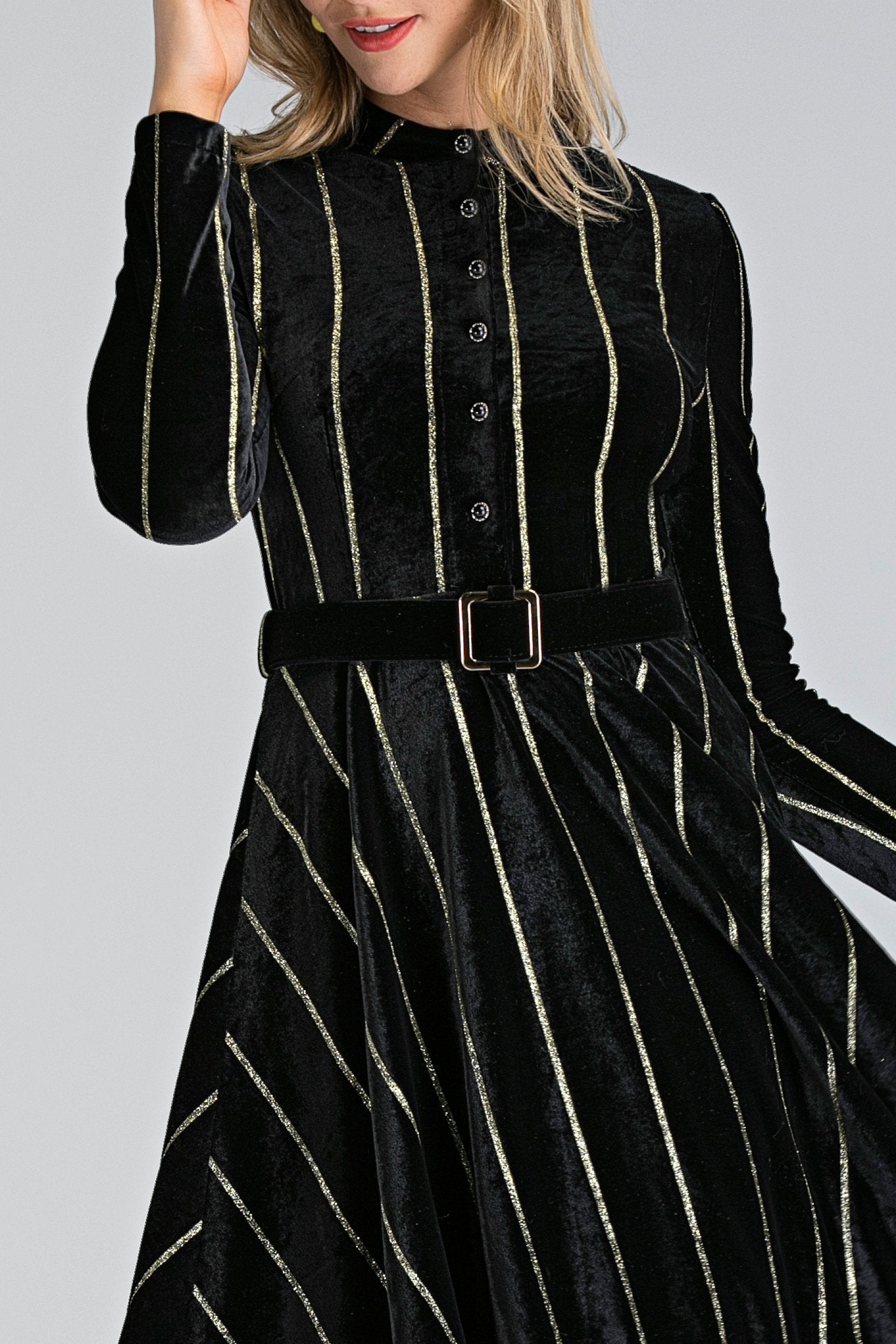 Black Velvet Gold Stripe Maxi Dress - ownthelooks-Development