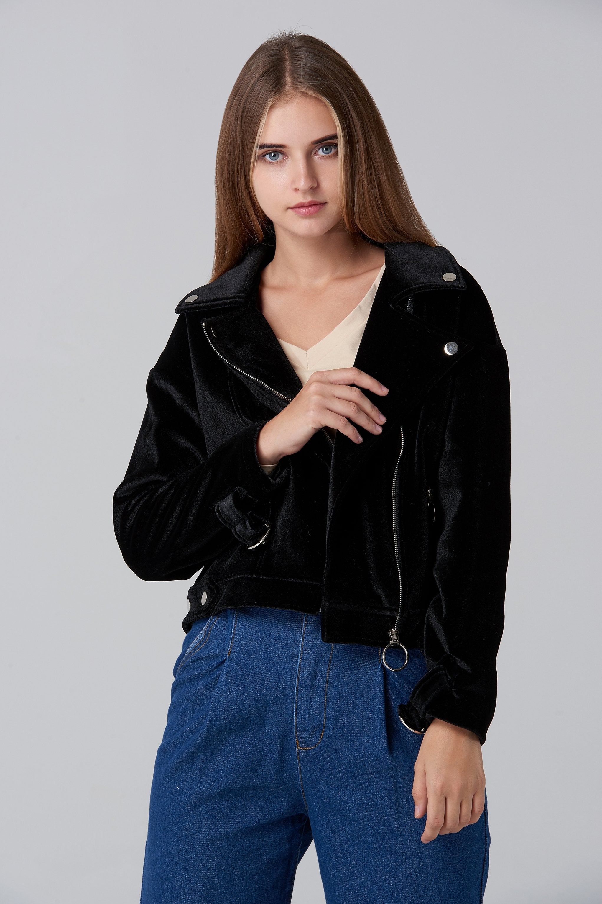Black Velvet Moto Jacket - ownthelooks-Development