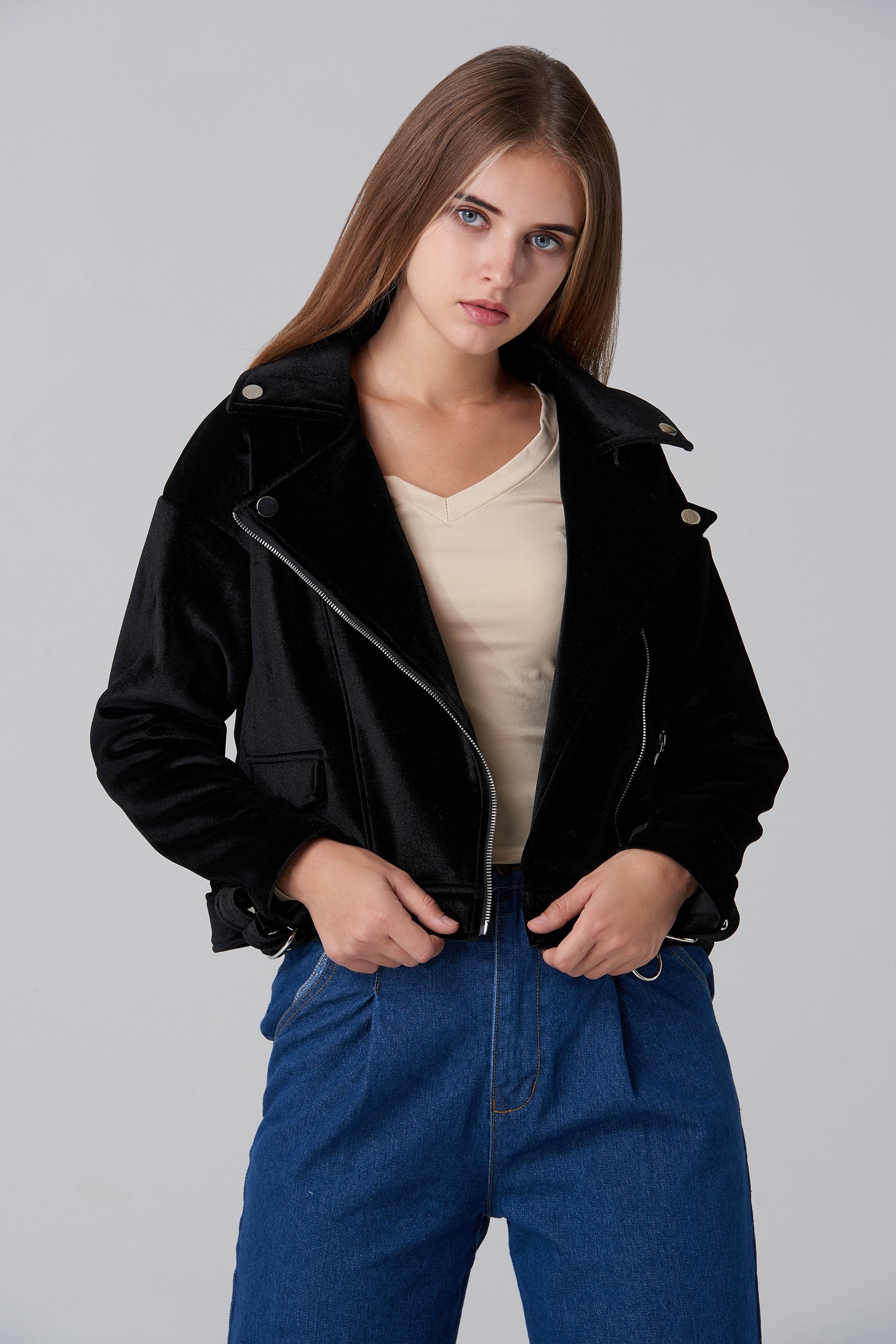 Black Velvet Moto Jacket - ownthelooks-Development