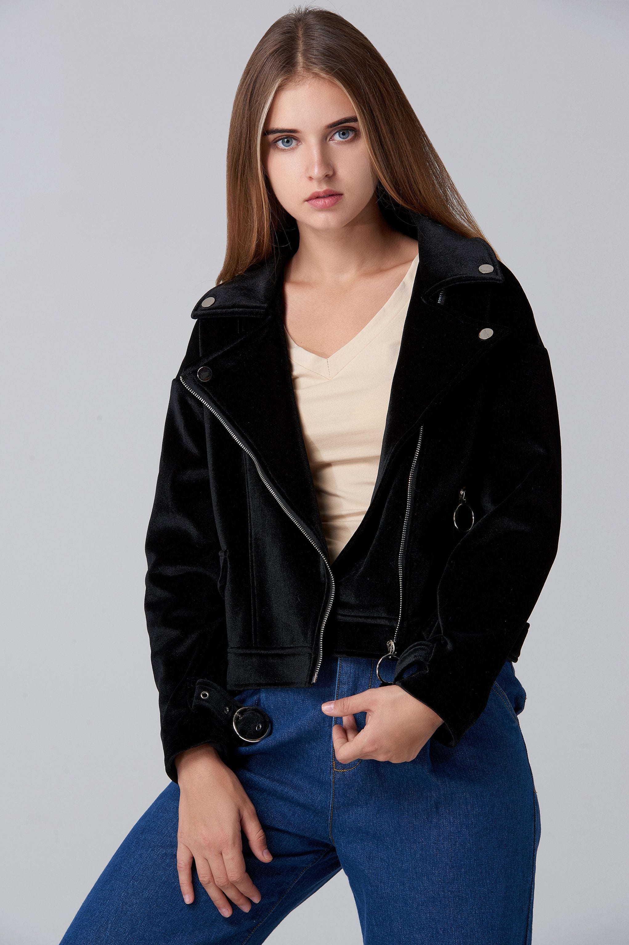 Black Velvet Moto Jacket - ownthelooks-Development