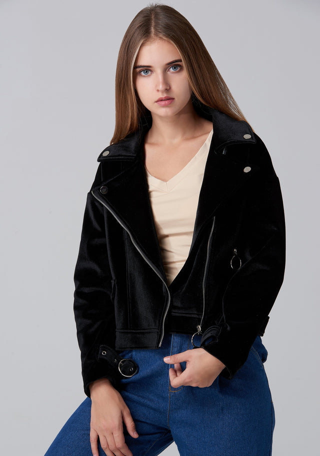 Black Velvet Moto Jacket - ownthelooks-Development