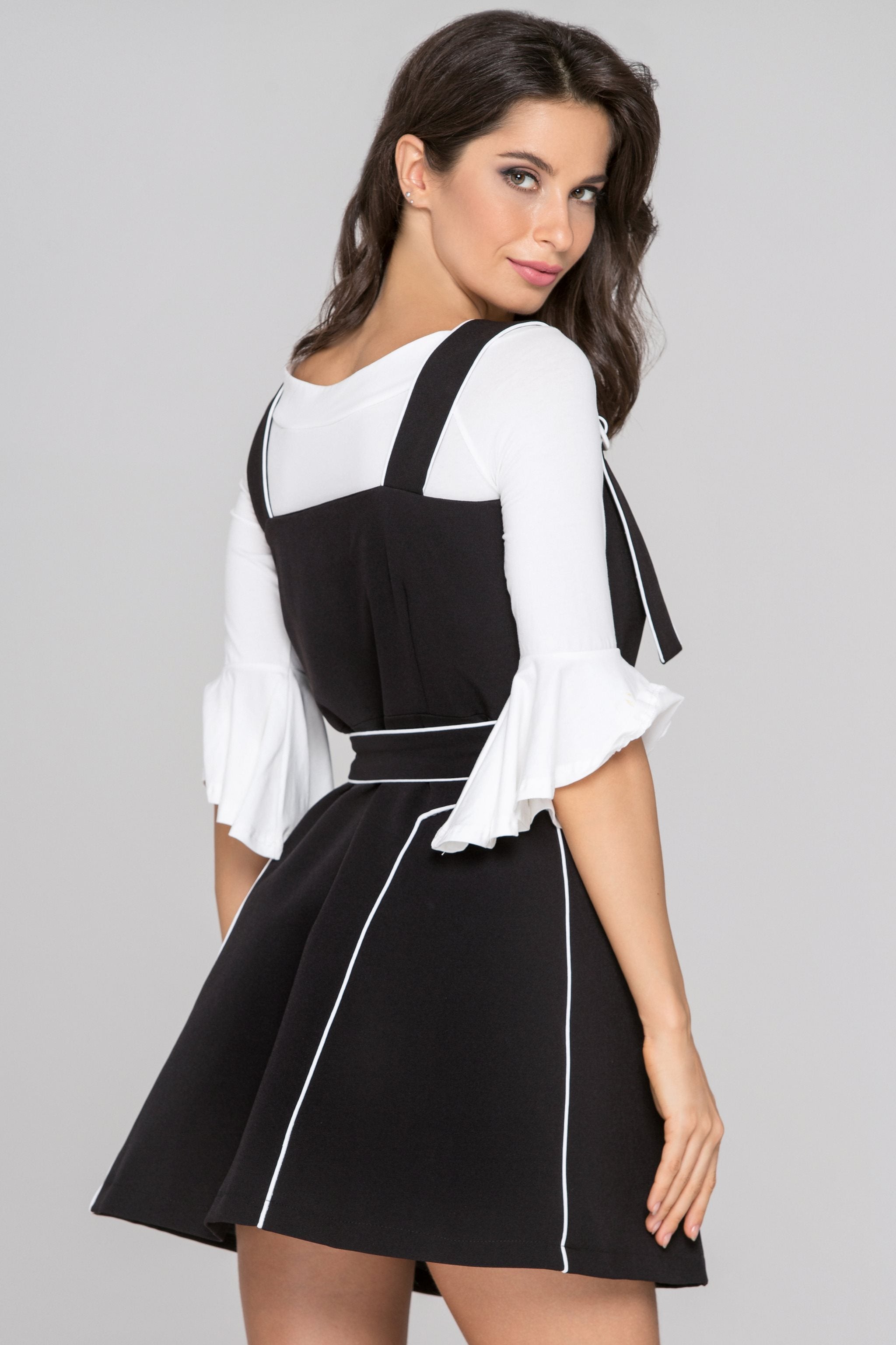 Black White Trim Double Button Two Piece Mini Dress - ownthelooks-Development