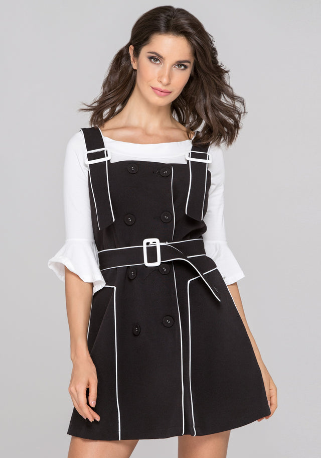 Black White Trim Double Button Two Piece Mini Dress - ownthelooks-Development