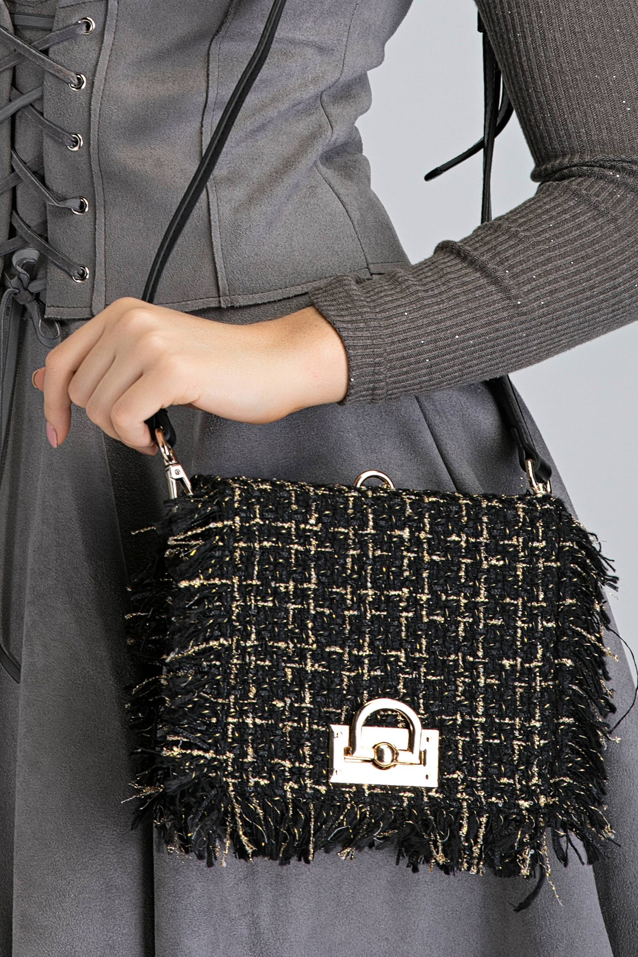 Black and Gold Tweed Handbag - ownthelooks-Development