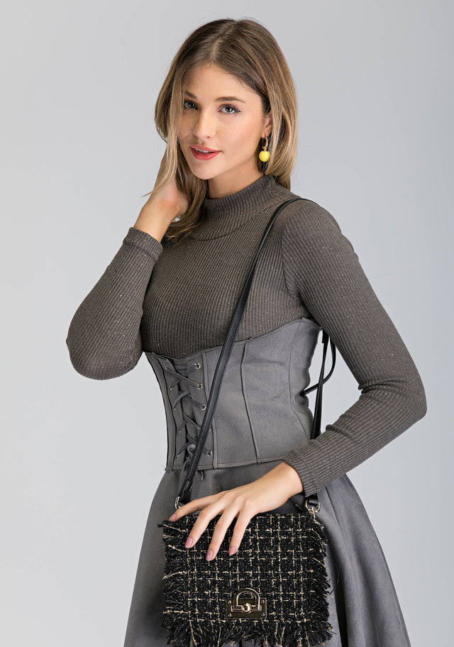 Black and Gold Tweed Handbag - ownthelooks-Development