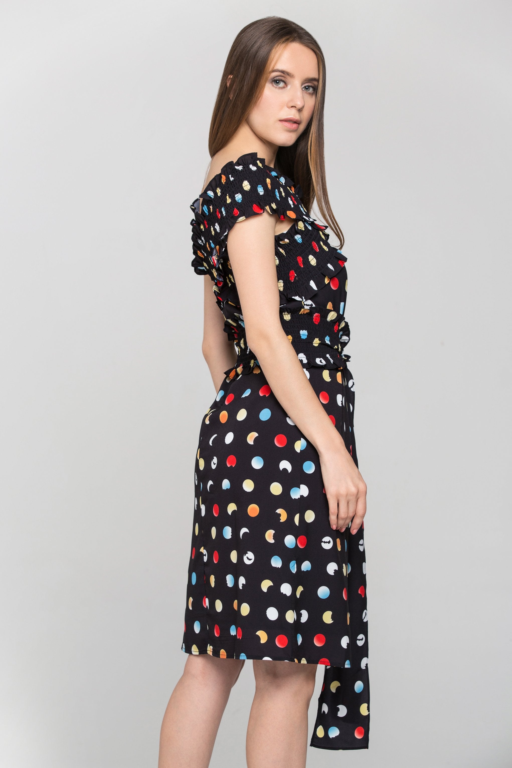 Black and Rainbow Polka dot Cross Body Midi Dress - ownthelooks-Development
