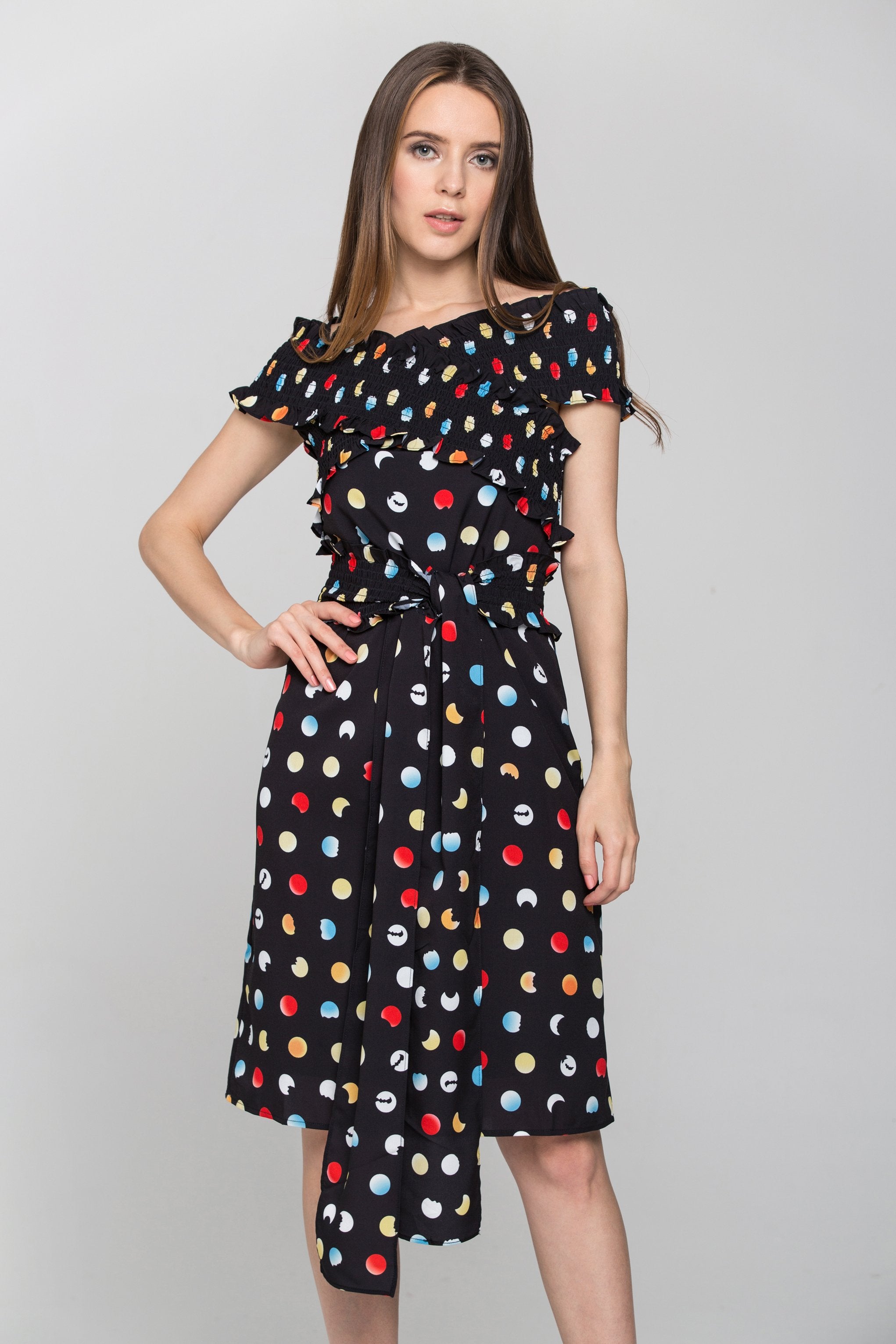 Black and Rainbow Polka dot Cross Body Midi Dress - ownthelooks-Development