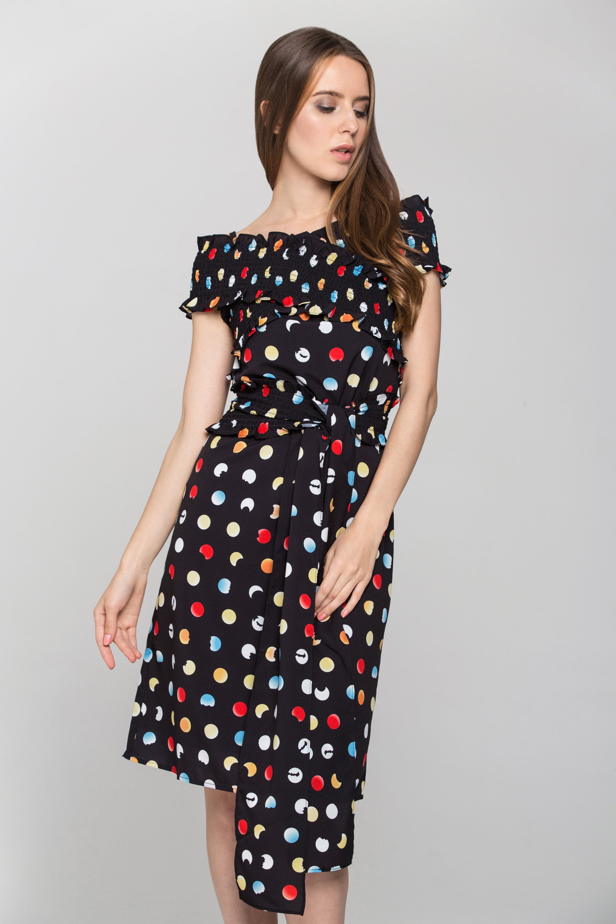 Black and Rainbow Polka dot Cross Body Midi Dress - ownthelooks-Development