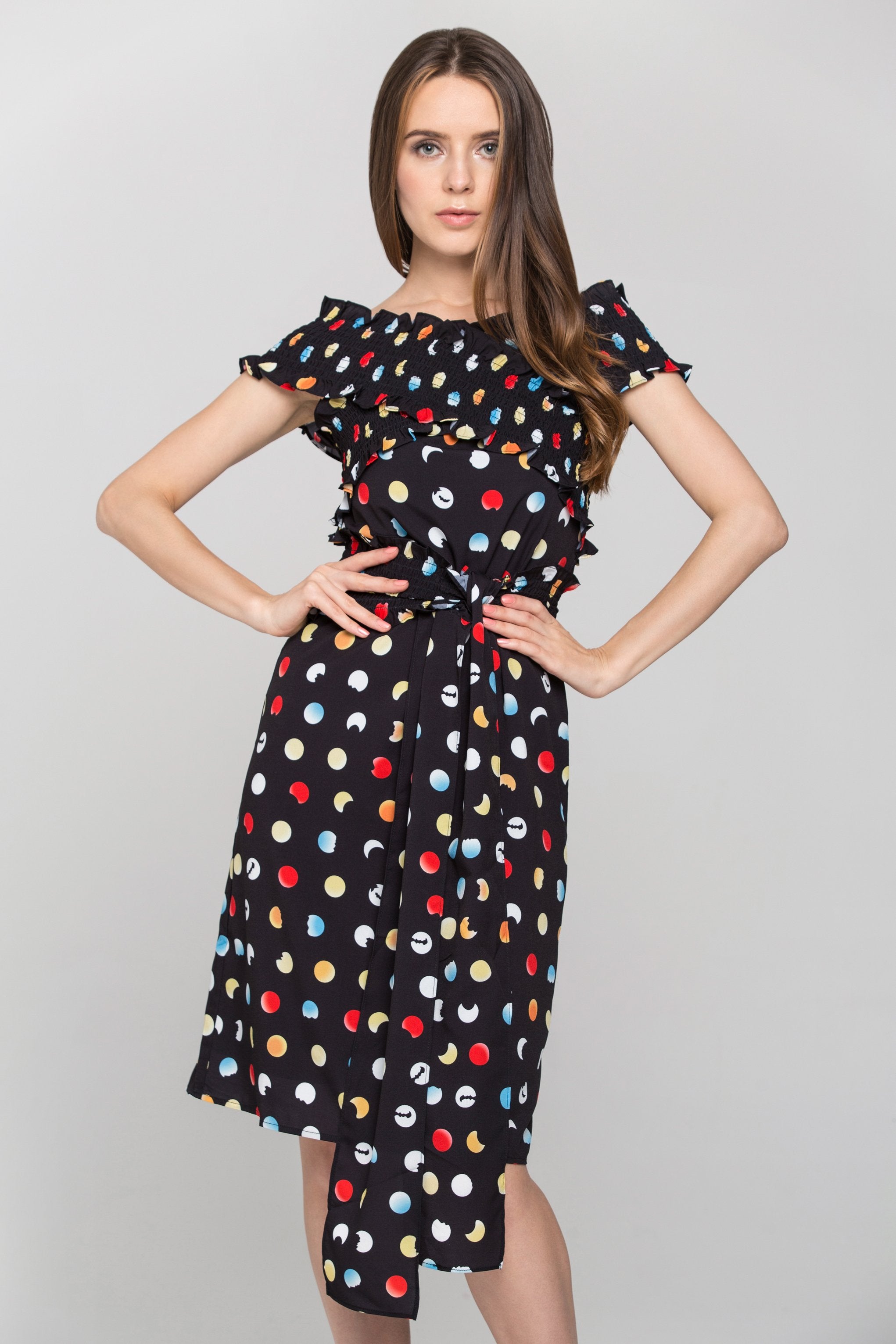 Black and Rainbow Polka dot Cross Body Midi Dress - ownthelooks-Development