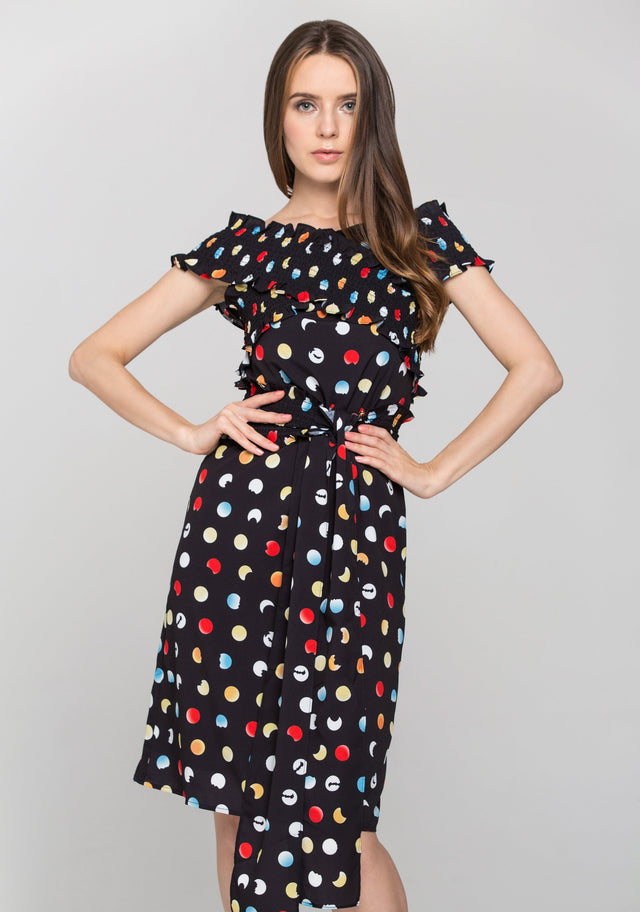 Black and Rainbow Polka dot Cross Body Midi Dress - ownthelooks-Development