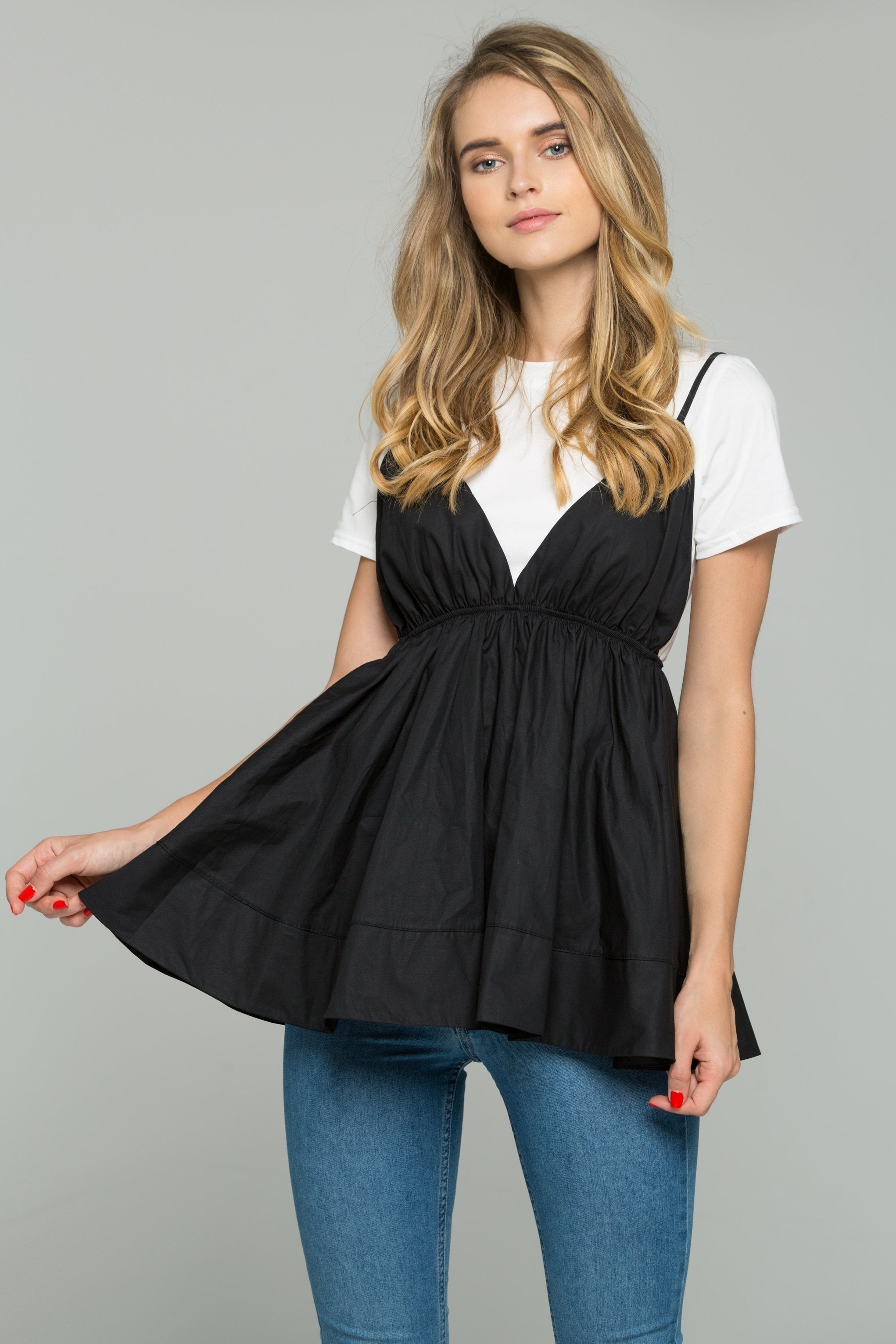 Black and White Babydoll Spaghetti Strap Top Set - ownthelooks-Development