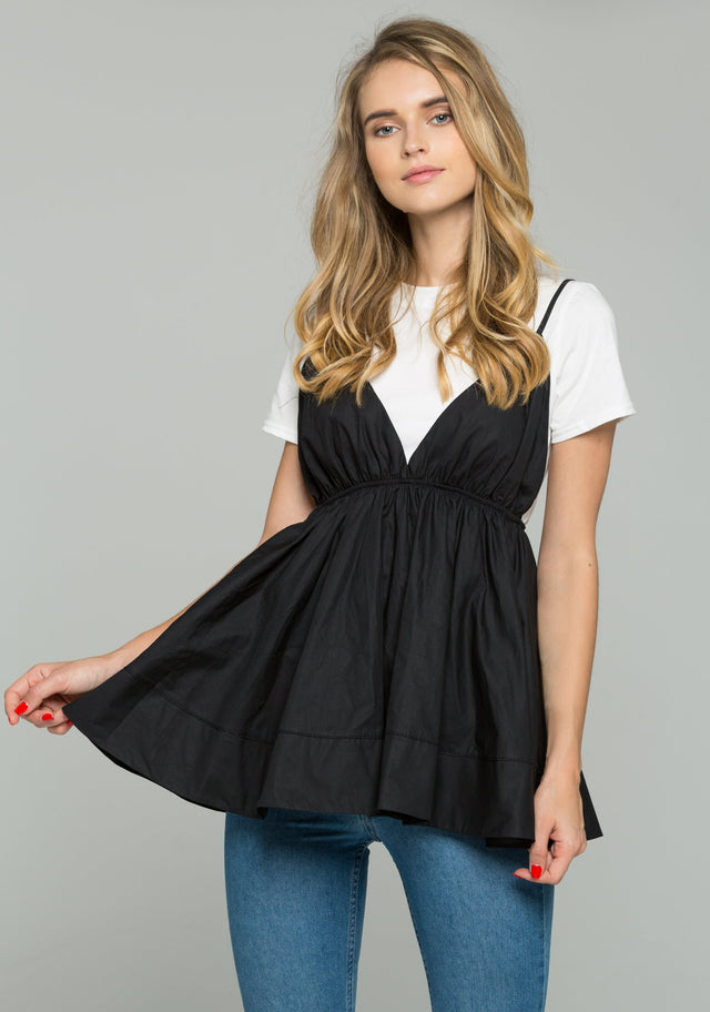 Black and White Babydoll Spaghetti Strap Top Set - ownthelooks-Development