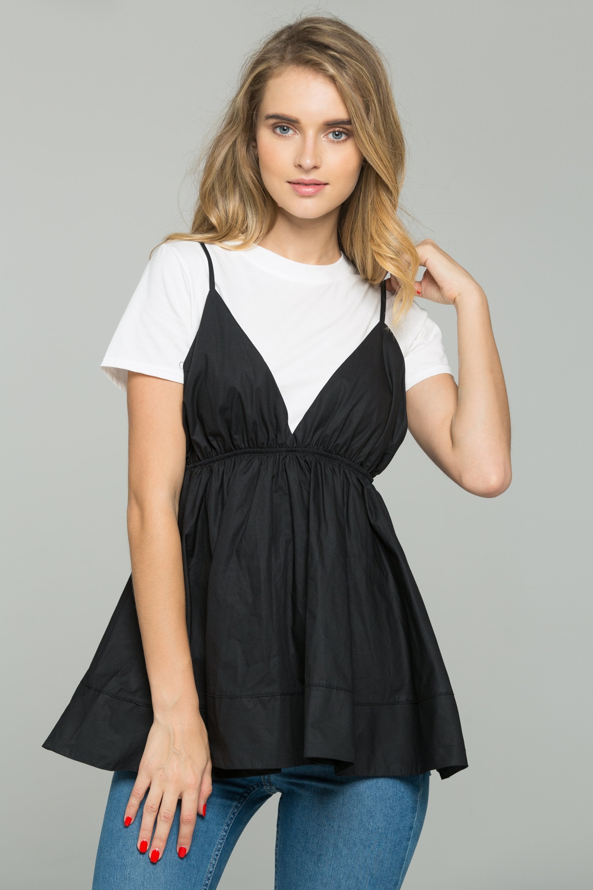 Black and White Babydoll Spaghetti Strap Top Set - ownthelooks-Development