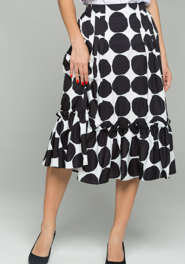 Black and White Big Polka Dot Print Ruffled Hem Flounce Skirt - ownthelooks-Development