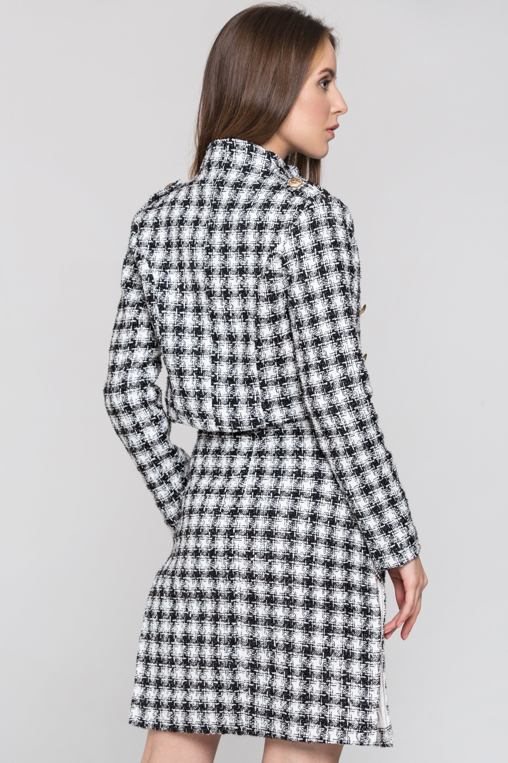 Black and White Check Tweed Dress and Blazer Set - ownthelooks-Development