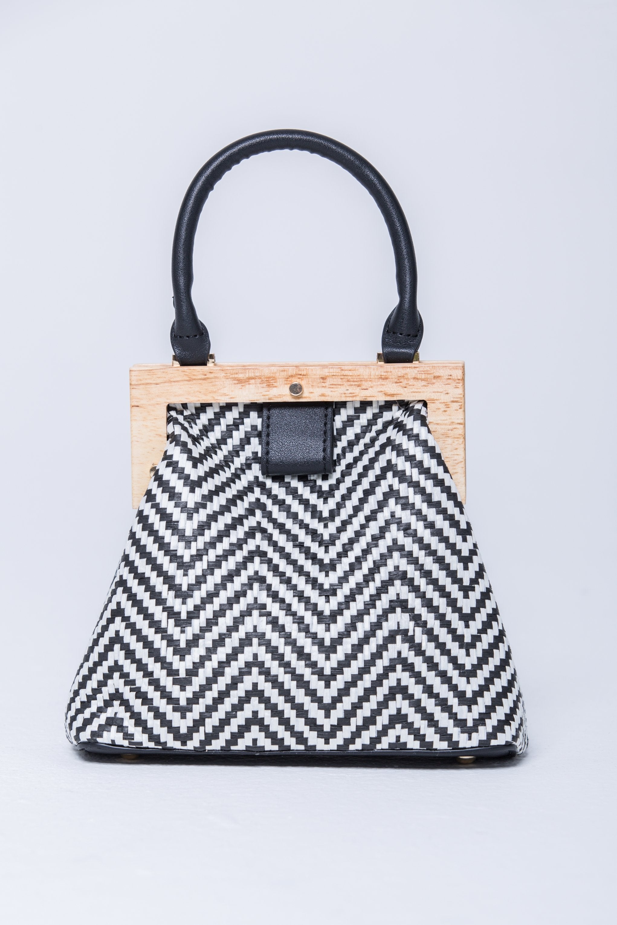 Black and White Chevron Structured Handbag - ownthelooks-Development