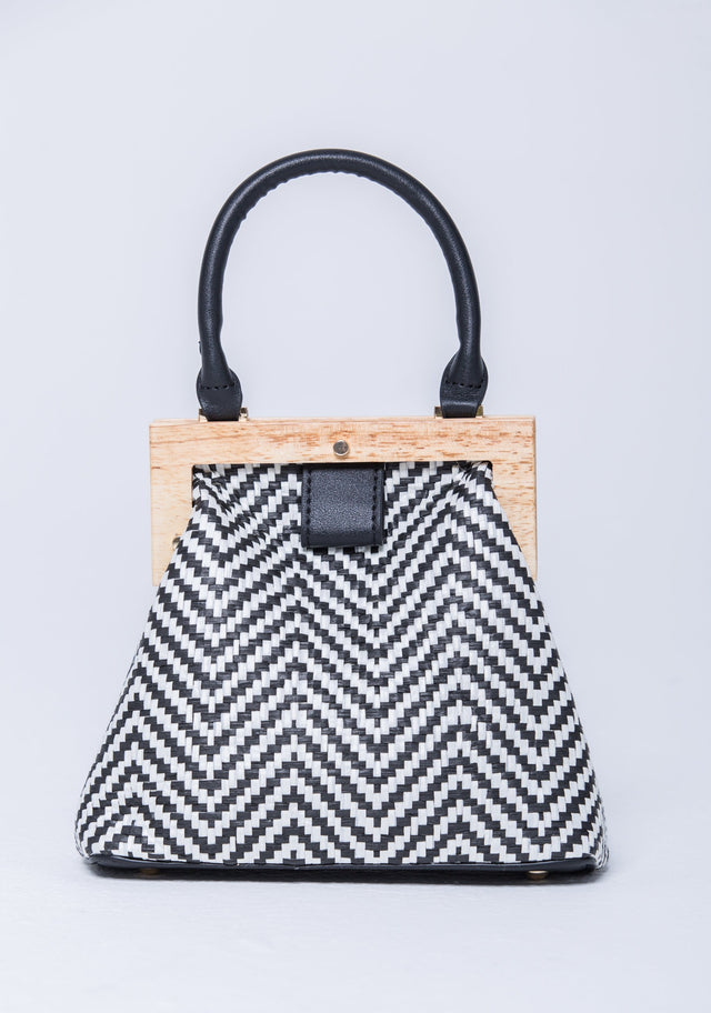 Black and White Chevron Structured Handbag - ownthelooks-Development