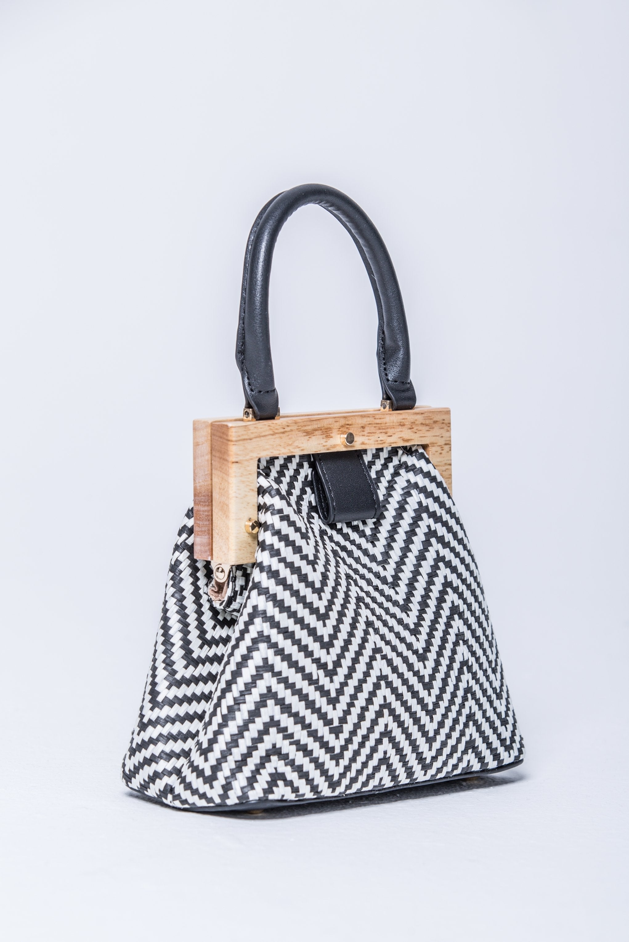 Black and White Chevron Structured Handbag - ownthelooks-Development