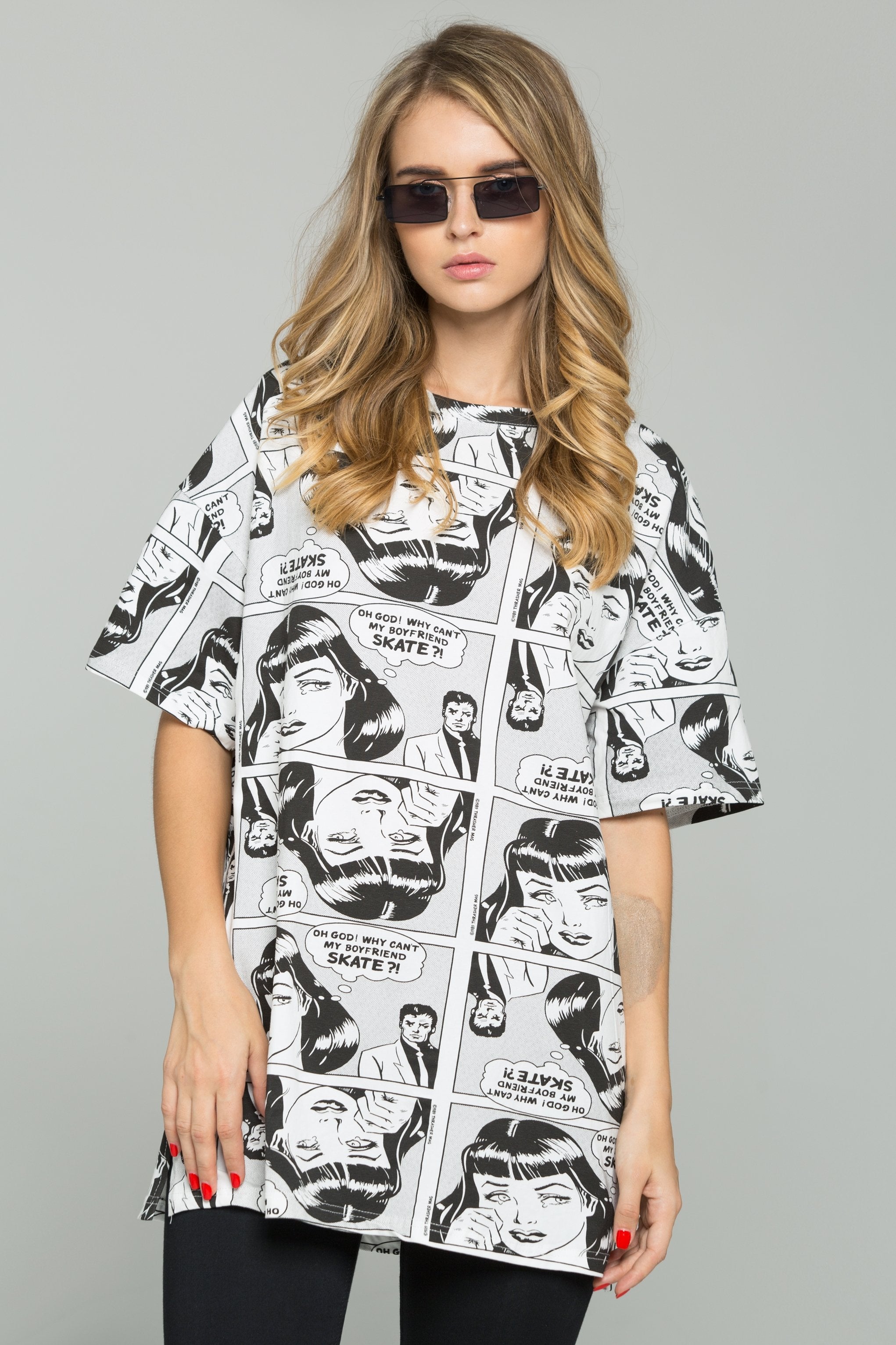 Black and White Comic Book Print T-Shirt - ownthelooks-Development