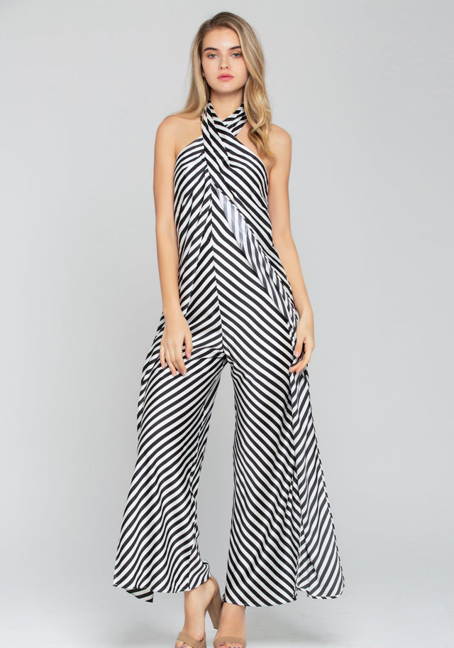Black and White Halter Knot Jumpsuit - ownthelooks-Development