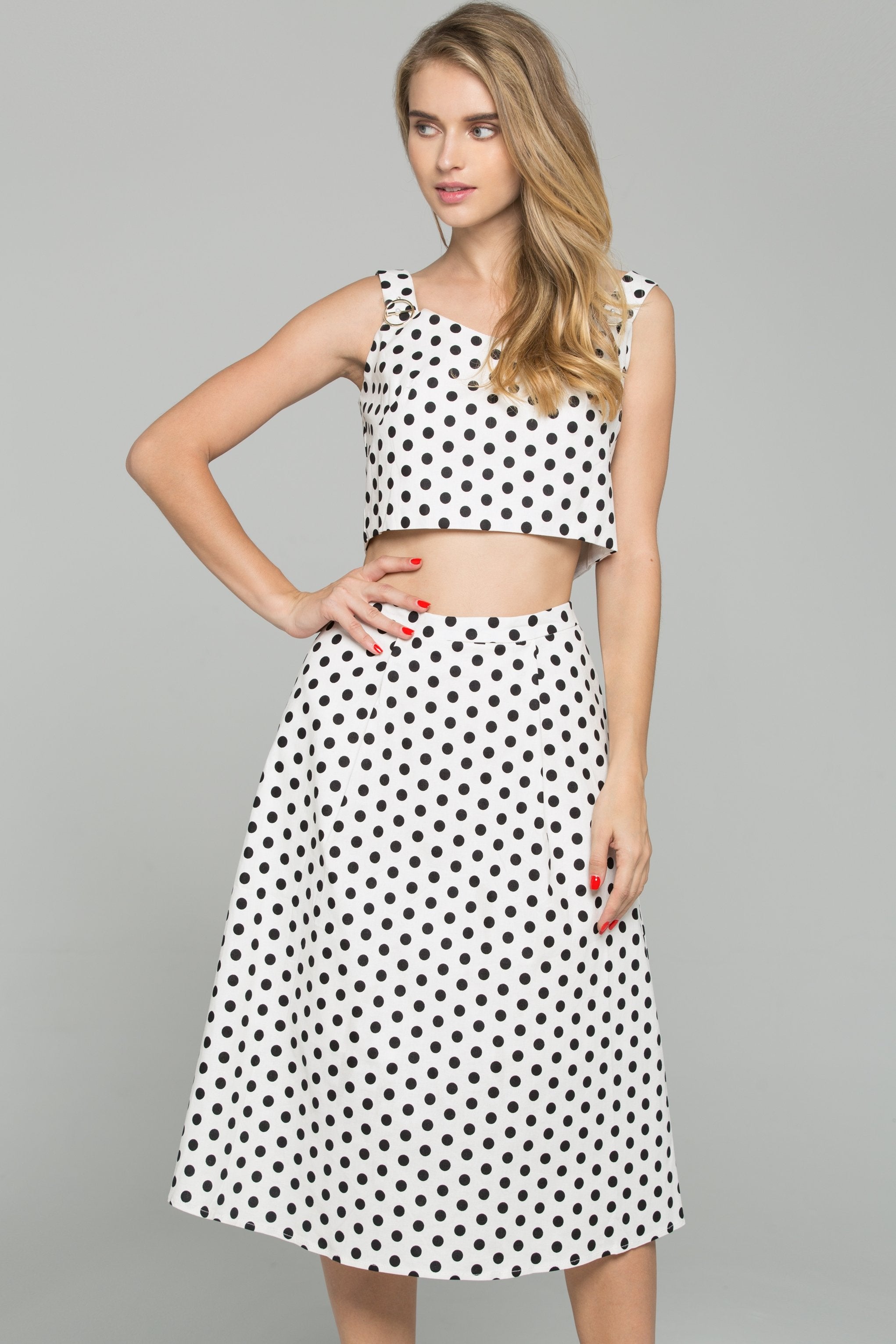 Black and White Polka Dot Sweetheart Neckline 2-piece Co-Ord Midi Dress - ownthelooks-Development