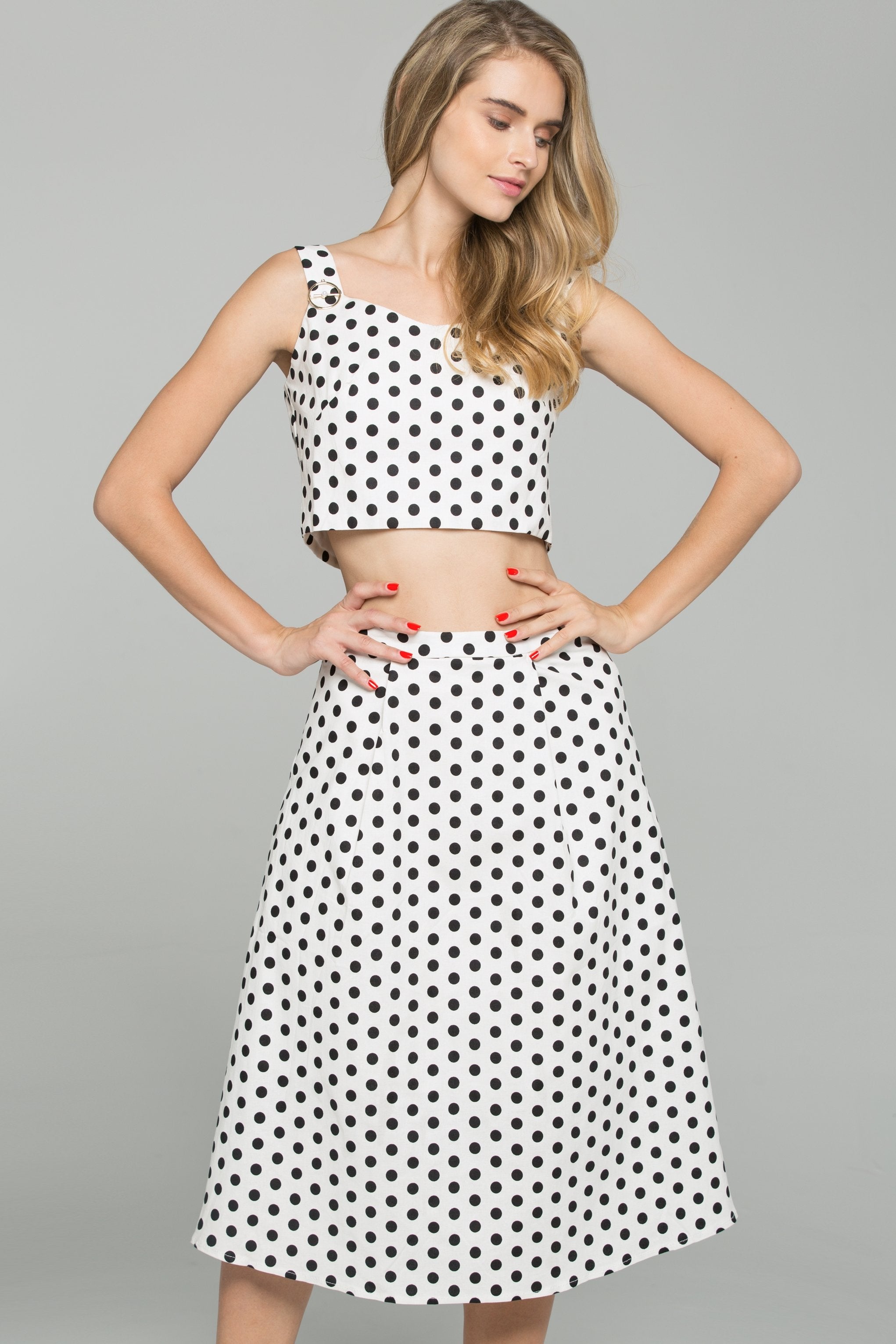 Black and White Polka Dot Sweetheart Neckline 2-piece Co-Ord Midi Dress - ownthelooks-Development